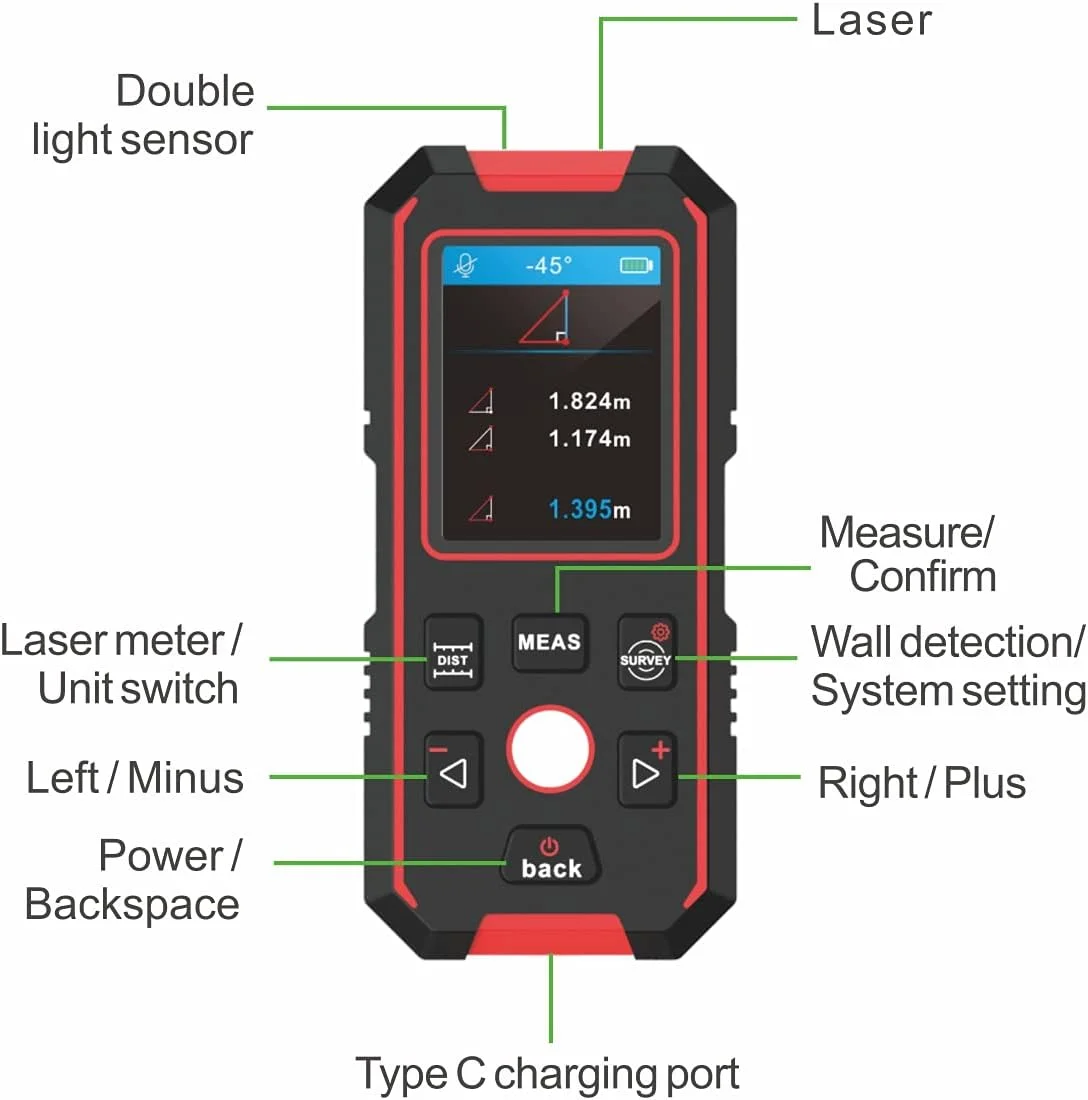 متر لیزری 60 متری/196 فوتی + اسکنر دیوار فلزیاب + تراز دیجیتال، ردیاب چند منظوره 3 در 1 با صفحه نمایش LCD و باتری قابل شارژ داخلی، متر لیزری، زاویه سنج الکترونیکی متر لیزری 60 متری/196 فوتی + اسکنر دیوار فلزیاب + تراز دیجیتال، ردیاب چند منظوره 3 در 1 با صفحه نمایش LCD و باتری قابل شارژ داخلی، متر لیزری، زاویه سنج الکترونیکی