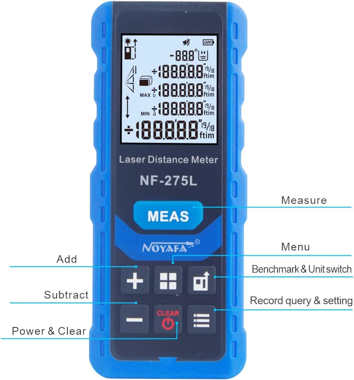 متر لیزری سبز Morelian NF-275L، مناسب فضای داخلی و خارجی، قابل شارژ، دستی، ابزار اندازه گیری فاصله الکتریکی، طول/مساحت/حجم/تراز/عمودی/فیثاغورث
