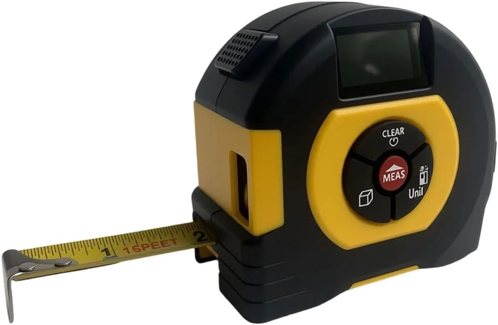 متر لیزری دیجیتال Miangerrn، برد 60 متر به همراه متر نواری 5 متری، مشکی و زرد