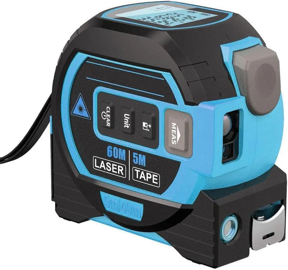 متر لیزری 3 در 1 MiBoce، متر نواری لیزری دیجیتال، با صفحه نمایش LCD، متر نواری 5 متری، برد لیزری 40/60 متری، تار لیزری، برای دکوراسیون داخلی، اندازه گیری خانه