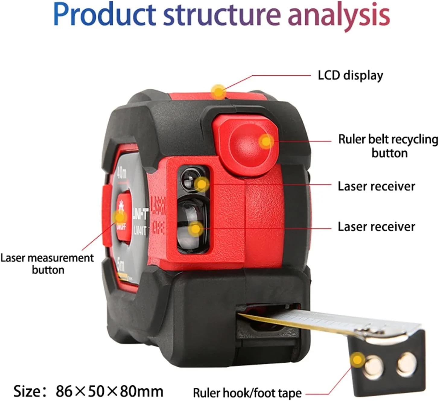 VIZCO ارتفاع سنج لیزری فاصله یاب متر نواری با نور پس زمینه دستگاه اندازه گیری ساختمان VIZCO ارتفاع سنج لیزری فاصله یاب متر نواری با نور پس زمینه دستگاه اندازه گیری ساختمان