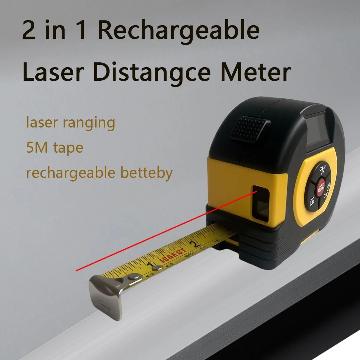 متر لیزری دیجیتال Miangerrn، برد 60 متر به همراه متر نواری 5 متری، مشکی و زرد