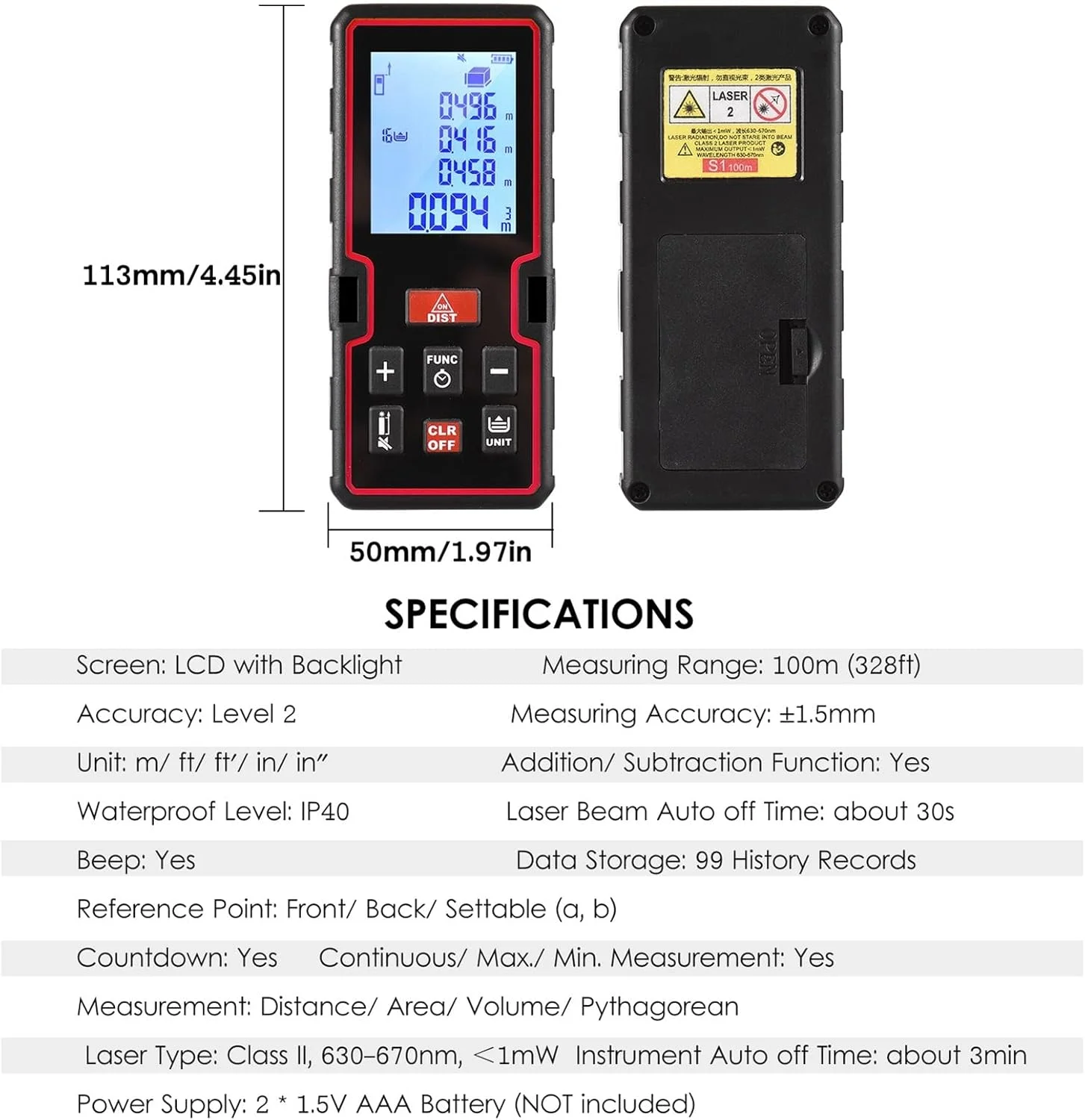 ارتفاع سنج دیجیتال WAYOM، متر لیزری دیجیتال، فاصله یاب لیزری کوچک، ابزار اندازه گیری فاصله/مساحت/حجم/فیثاغورث