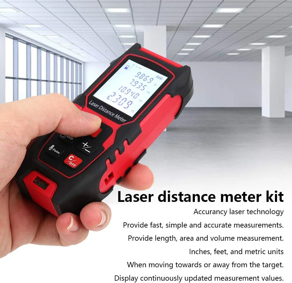 متر لیزری فاصله یاب مادون قرمز، فناوری لیزر دقیق، ارتفاع سنج قابل حمل، لیزر دستی با دقت بالا، دستگاه اندازه گیری فاصله لیزری برای اندازه گیری داخلی (100 متر) متر لیزری فاصله یاب مادون قرمز، فناوری لیزر دقیق، ارتفاع سنج قابل حمل، لیزر دستی با دقت بالا، دستگاه اندازه گیری فاصله لیزری برای اندازه گیری داخلی (100 متر)