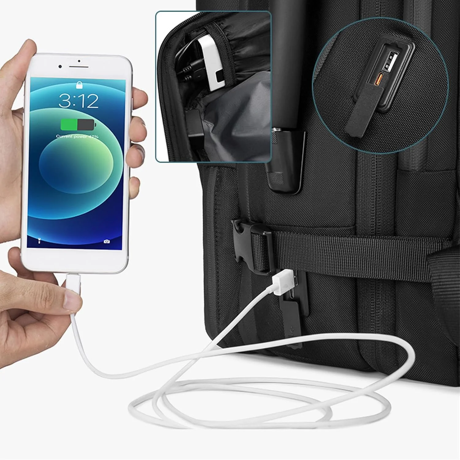 کوله پشتی مسافرتی وکیوم، کوله پشتی فشرده سازی هوا 56 لیتری قابل گسترش، کوله پشتی ضد آب لپ تاپ تجاری با پورت شارژ USB برای زنان و مردان