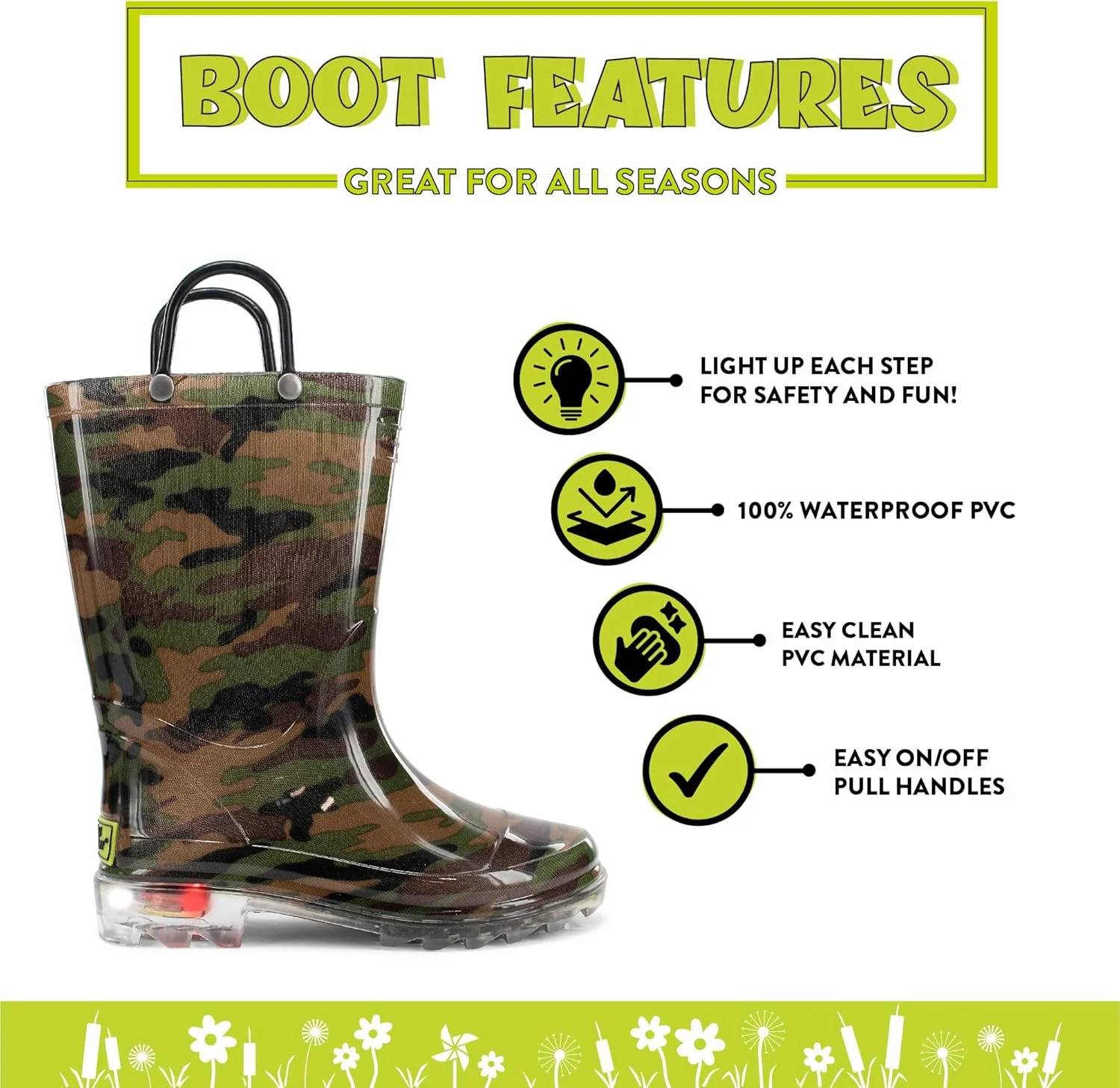 چکمه بارانی ضدآب کودکانه وسترن چیف با چراغ های روشن شونده در هر قدم