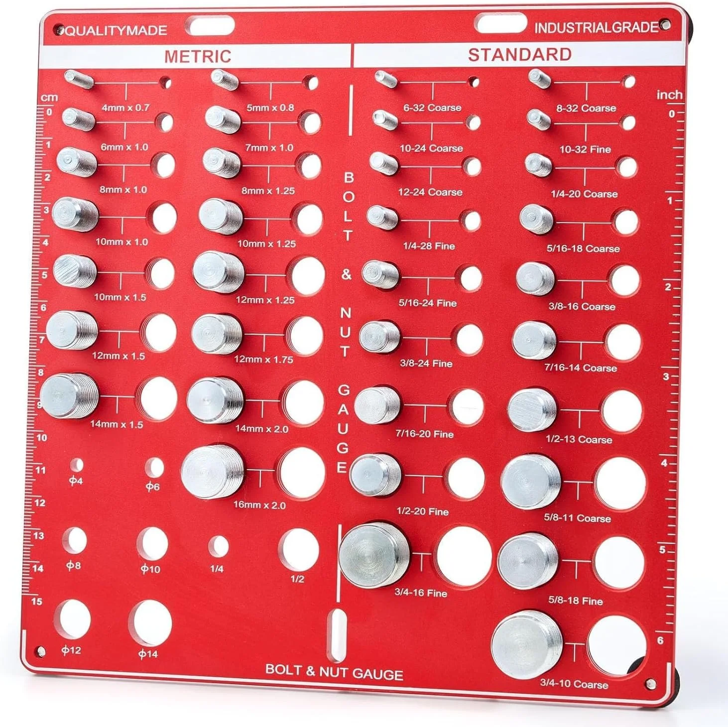 مجموعه ابزار بررسی رزوه، شناسه رزوه مهره و پیچ با 15 متریک، 19 استاندارد، 8 گیج مته، بررسی کننده گام رزوه، قابل نصب روی دیوار با خط کش اینچ و سانتی متر (42 تکه، قرمز)