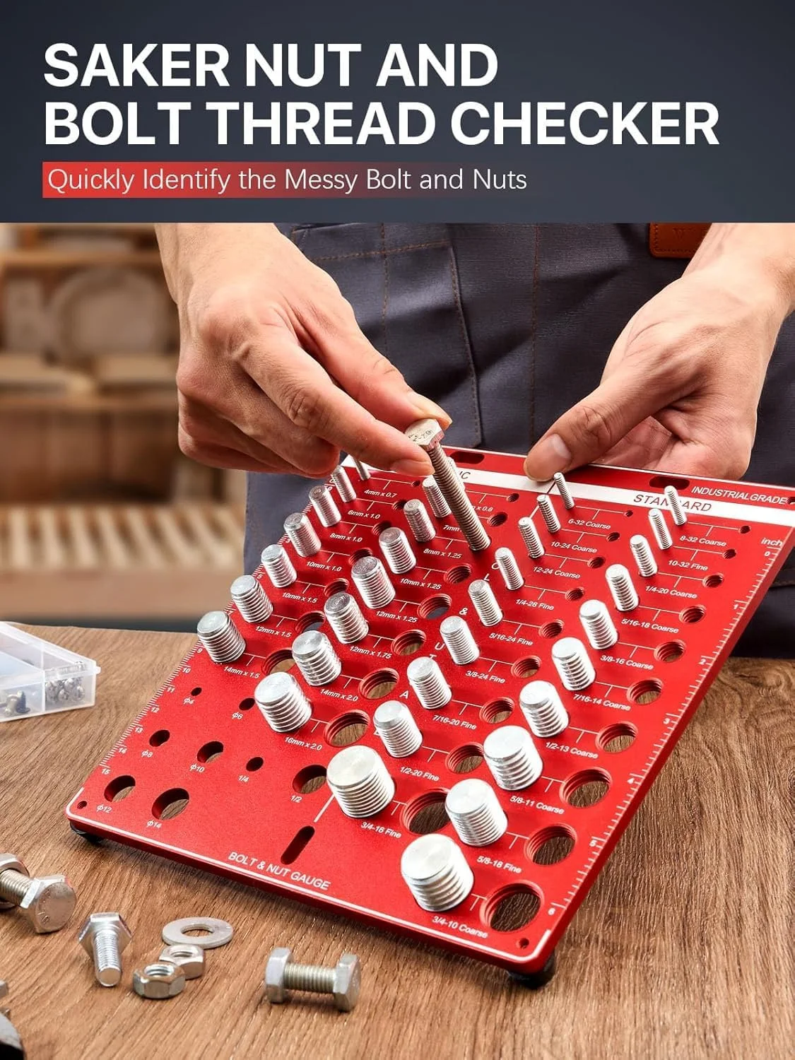 مجموعه ابزار بررسی رزوه، شناسه رزوه مهره و پیچ با 15 متریک، 19 استاندارد، 8 گیج مته، بررسی کننده گام رزوه، قابل نصب روی دیوار با خط کش اینچ و سانتی متر (42 تکه، قرمز)