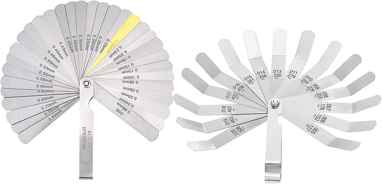مجموعه گیج فیلر 2 تکه KASTWAVE شامل گیج 32 تیغه و گیج افست 16 تیغه، سایزهای دوگانه SAE و متریک، اندازه گیری دقیق فواصل مکانیکی