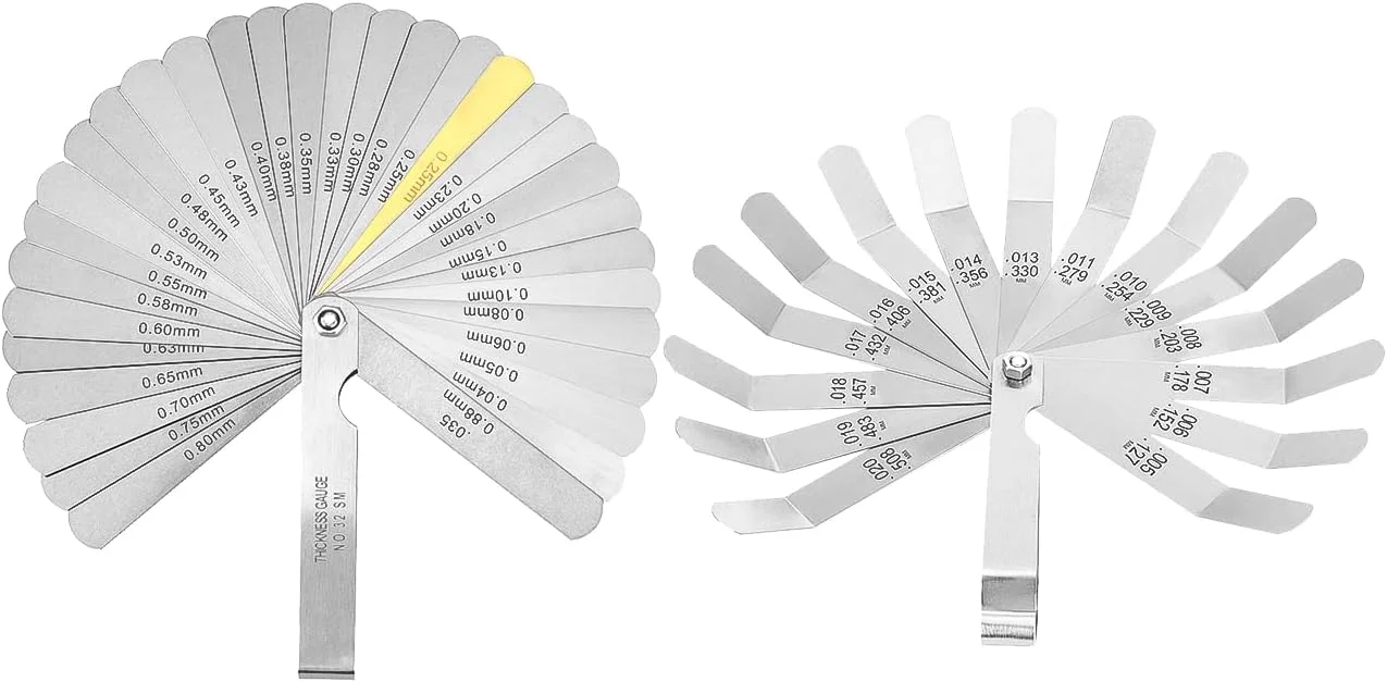 KASTWAVE گیج فیلر 2 عددی با 32 تیغه و گیج فیلر افست با 16 تیغه، ابزار اندازه گیری شکاف دوگانه متریک و اینچی