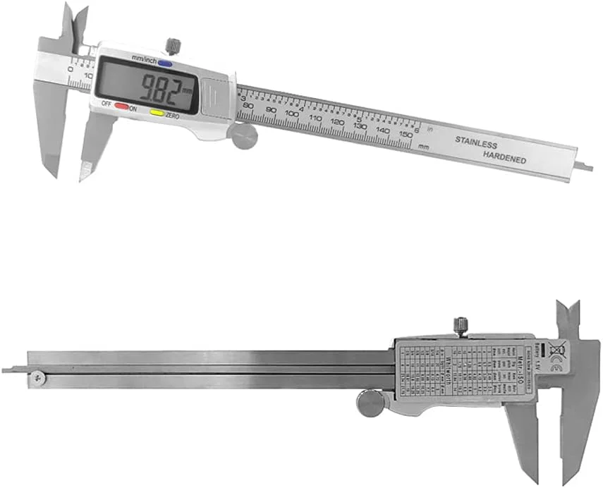 چابیا کولیس ورنیه دیجیتال 6 اینچی، بدنه استیل ضد زنگ، ابزار اندازه گیری با صفحه نمایش LCD، 150 میلی متر، همراه با جعبه چابیا کولیس ورنیه دیجیتال 6 اینچی، بدنه استیل ضد زنگ، ابزار اندازه گیری با صفحه نمایش LCD، 150 میلی متر، همراه با جعبه