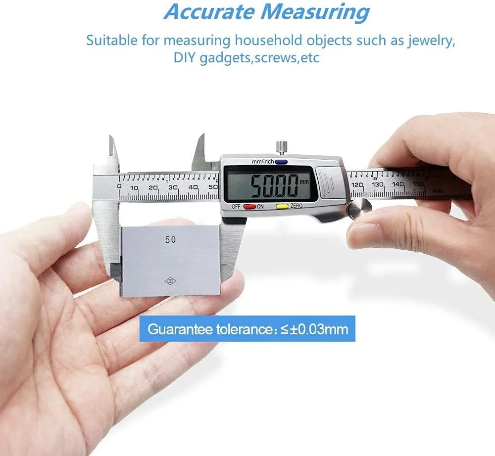 چابیا کولیس ورنیه دیجیتال 6 اینچی، بدنه استیل ضد زنگ، ابزار اندازه گیری با صفحه نمایش LCD، 150 میلی متر، همراه با جعبه چابیا کولیس ورنیه دیجیتال 6 اینچی، بدنه استیل ضد زنگ، ابزار اندازه گیری با صفحه نمایش LCD، 150 میلی متر، همراه با جعبه