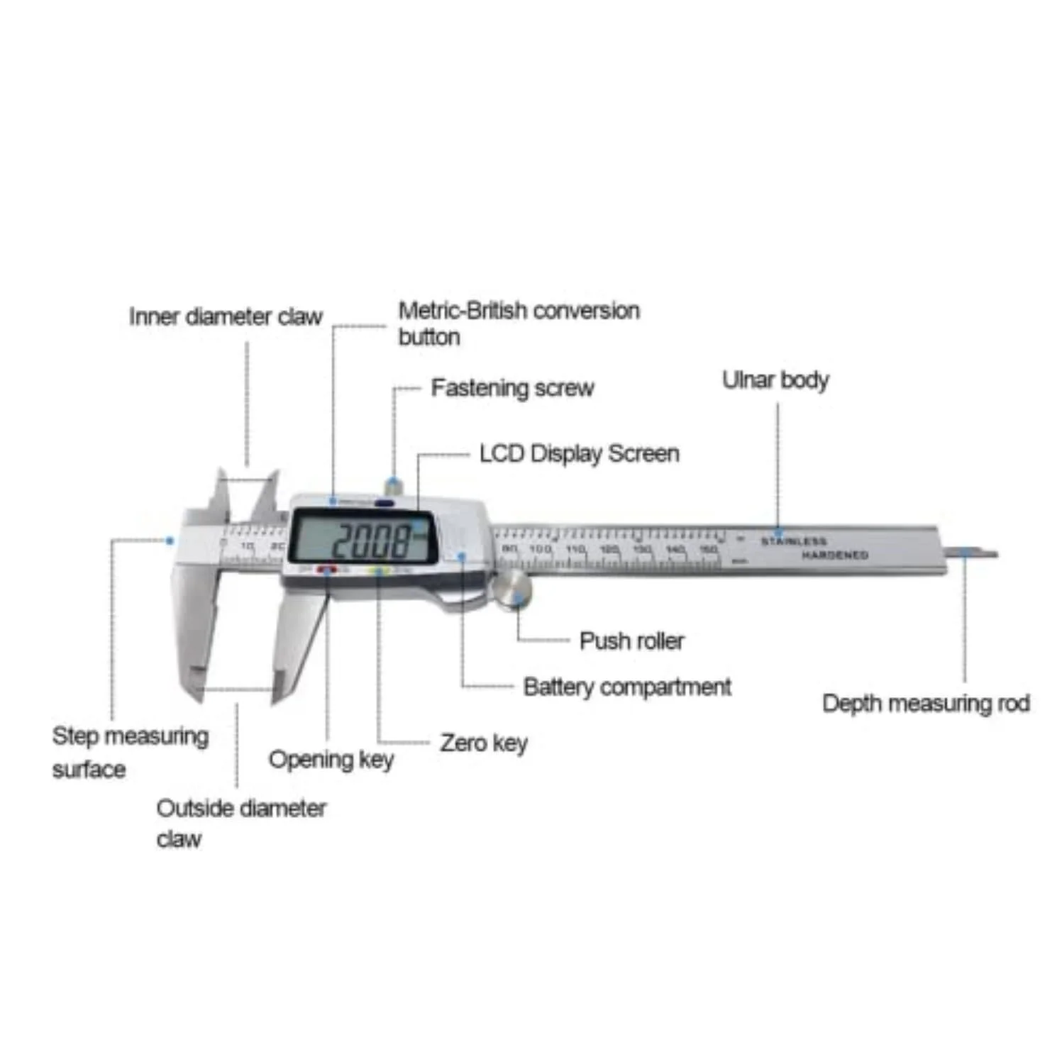 کولیس دیجیتال 150 میلی متری (6 اینچی) اسکییدو، ساخته شده از استیل ضد زنگ، ابزار اندازه گیری میکرومتر فلزی کولیس دیجیتال 150 میلی متری (6 اینچی) اسکییدو، ساخته شده از استیل ضد زنگ، ابزار اندازه گیری میکرومتر فلزی