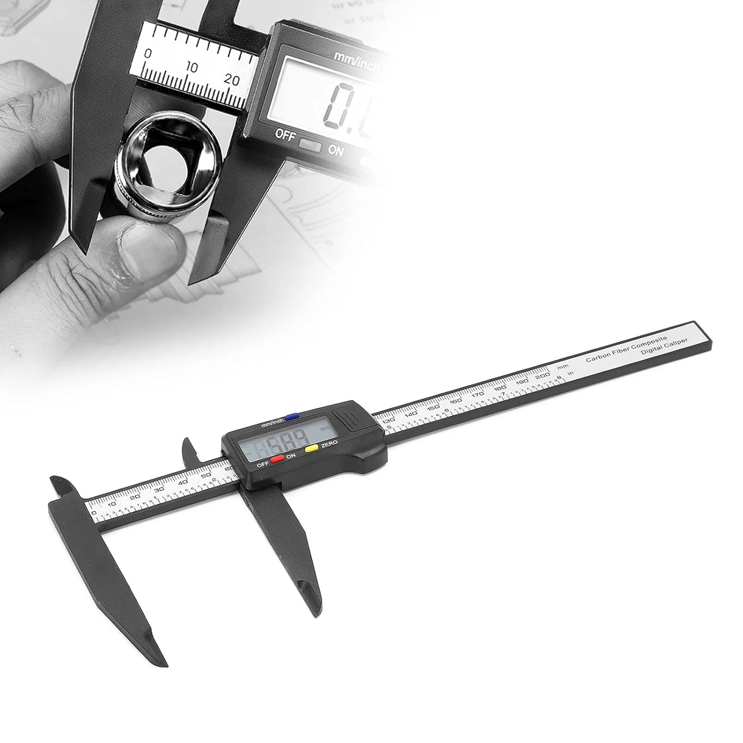 کولیس دیجیتال کربنی 200 میلیمتری با صفحه نمایش بزرگ LCD و تبدیل واحد متریک/اینچ کولیس دیجیتال کربنی 200 میلیمتری با صفحه نمایش بزرگ LCD و تبدیل واحد متریک/اینچ