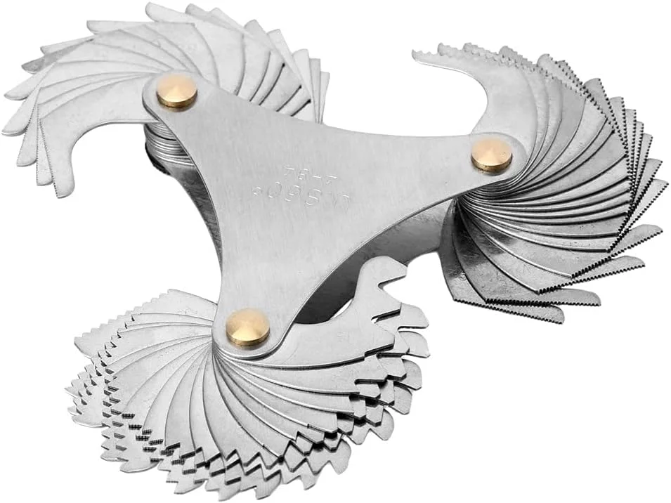 گیج اندازه گیری گام پیچ فولاد ضد زنگ 51 تیغه رزوه 60 درجه ابزار اندازه گیری سر مثلثی گیج اندازه گیری گام پیچ فولاد ضد زنگ 51 تیغه رزوه 60 درجه ابزار اندازه گیری سر مثلثی