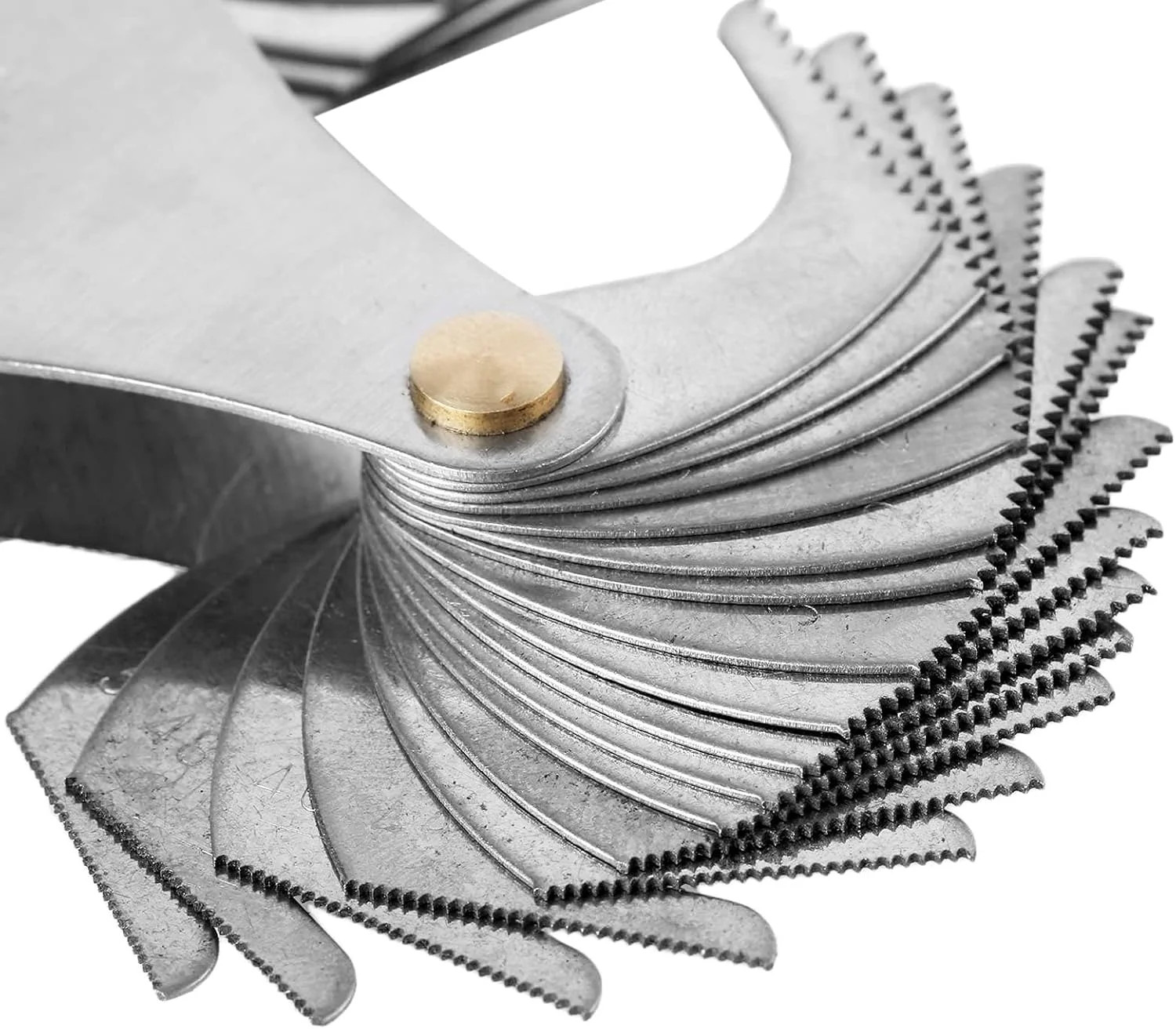 گیج اندازه گیری گام پیچ فولاد ضد زنگ 51 تیغه رزوه 60 درجه ابزار اندازه گیری سر مثلثی