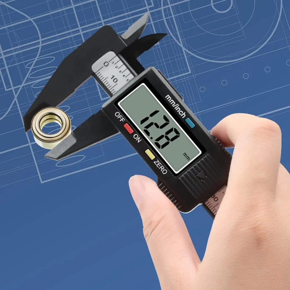 کولیس ورنیه دیجیتال الکترونیکی Eacam با ابعاد 0-6 اینچ/ 150 میلی متر، ساخته شده از پلاستیک تقویت شده با فیبر کربن، کولیس کشویی با دقت بالا، نمایشگر LCD، ابزار اندازه گیری (اینچ/متریک)