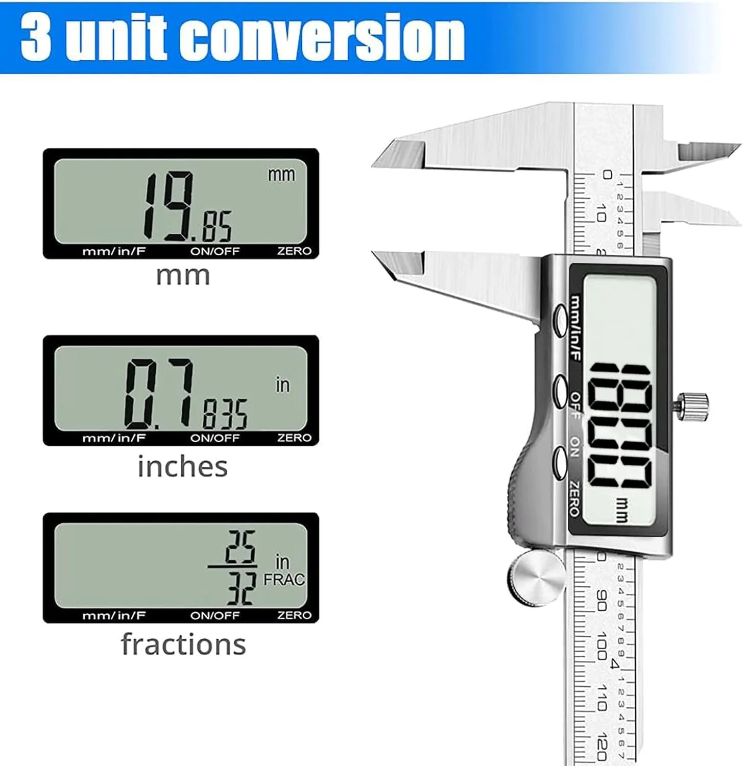 ابزار اندازه گیری کولیس دیجیتال، کولیس ورنیه میکرومتر دیجیتال 6 اینچی، خط کش دیجیتال با صفحه نمایش ال سی دی بزرگ، تغییر آسان از اینچ به متریک و کسری ابزار اندازه گیری کولیس دیجیتال، کولیس ورنیه میکرومتر دیجیتال 6 اینچی، خط کش دیجیتال با صفحه نمایش ال سی دی بزرگ، تغییر آسان از اینچ به متریک و کسری