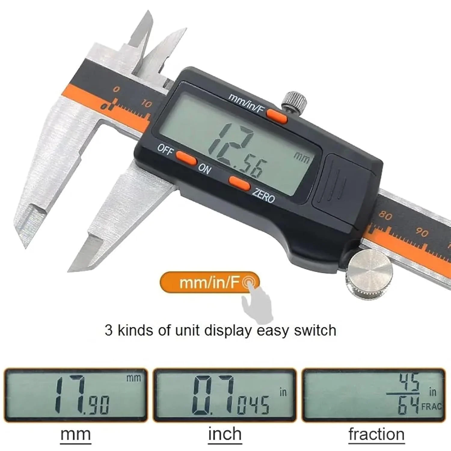 کولیس دیجیتال الکترونیکی استیل MOTIM، 0-150 میلی متر، کولیس ورنیه دیجیتال LCD، تبدیل اینچ/کسری/میلی متر، ابزارهای اندازه گیری قطر داخلی و خارجی، تستر عمق الکترونیکی