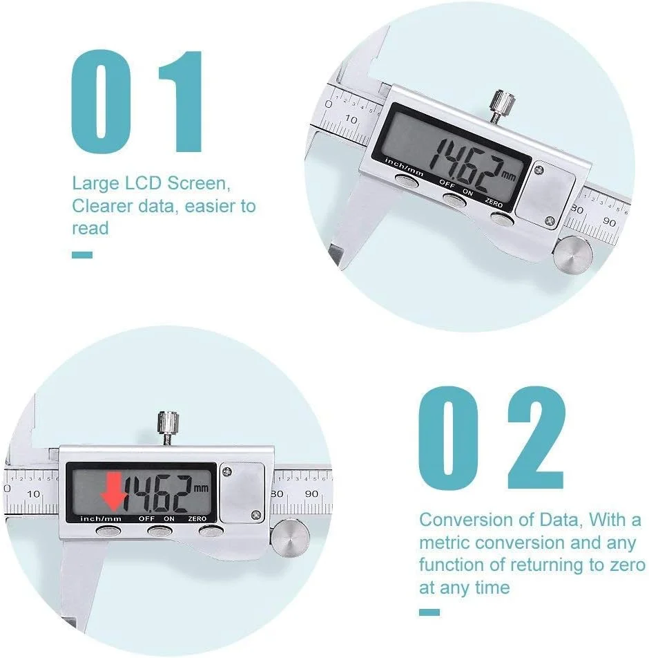 ابزار اندازه گیری کولیس دیجیتال TDOO با فولاد ضد زنگ، کولیس میکرومتر الکترونیکی با صفحه نمایش LCD بزرگ، خاموش شدن خودکار، تبدیل اینچ و میلی متر (150 میلی متر/6 اینچ) (فولاد ضد زنگ -A) ابزار اندازه گیری کولیس دیجیتال TDOO با فولاد ضد زنگ، کولیس میکرومتر الکترونیکی با صفحه نمایش LCD بزرگ، خاموش شدن خودکار، تبدیل اینچ و میلی متر (150 میلی متر/6 اینچ) (فولاد ضد زنگ -A)