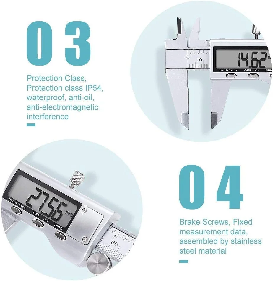 ابزار اندازه گیری کولیس دیجیتال TDOO با فولاد ضد زنگ، کولیس میکرومتر الکترونیکی با صفحه نمایش LCD بزرگ، خاموش شدن خودکار، تبدیل اینچ و میلی متر (150 میلی متر/6 اینچ) (فولاد ضد زنگ -A) ابزار اندازه گیری کولیس دیجیتال TDOO با فولاد ضد زنگ، کولیس میکرومتر الکترونیکی با صفحه نمایش LCD بزرگ، خاموش شدن خودکار، تبدیل اینچ و میلی متر (150 میلی متر/6 اینچ) (فولاد ضد زنگ -A)