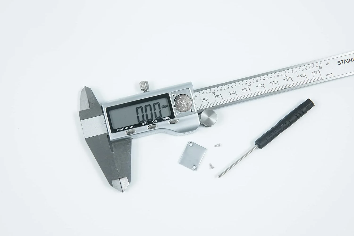 ابزار اندازه گیری کولیس دیجیتال TDOO با فولاد ضد زنگ، کولیس میکرومتر الکترونیکی با صفحه نمایش LCD بزرگ، خاموش شدن خودکار، تبدیل اینچ و میلی متر (150 میلی متر/6 اینچ) (فولاد ضد زنگ -A) ابزار اندازه گیری کولیس دیجیتال TDOO با فولاد ضد زنگ، کولیس میکرومتر الکترونیکی با صفحه نمایش LCD بزرگ، خاموش شدن خودکار، تبدیل اینچ و میلی متر (150 میلی متر/6 اینچ) (فولاد ضد زنگ -A)