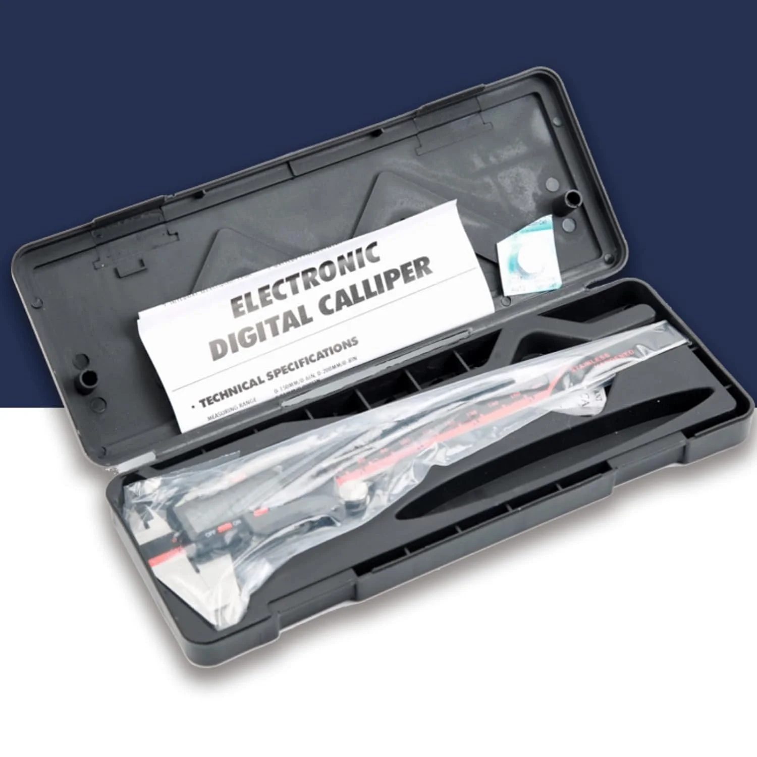 کولیس دیجیتال الکترونیکی استیل MOTIM، 0-150 میلی متر، کولیس ورنیه دیجیتال LCD، تبدیل اینچ/کسری/میلی متر، ابزارهای اندازه گیری قطر داخلی و خارجی، تستر عمق الکترونیکی