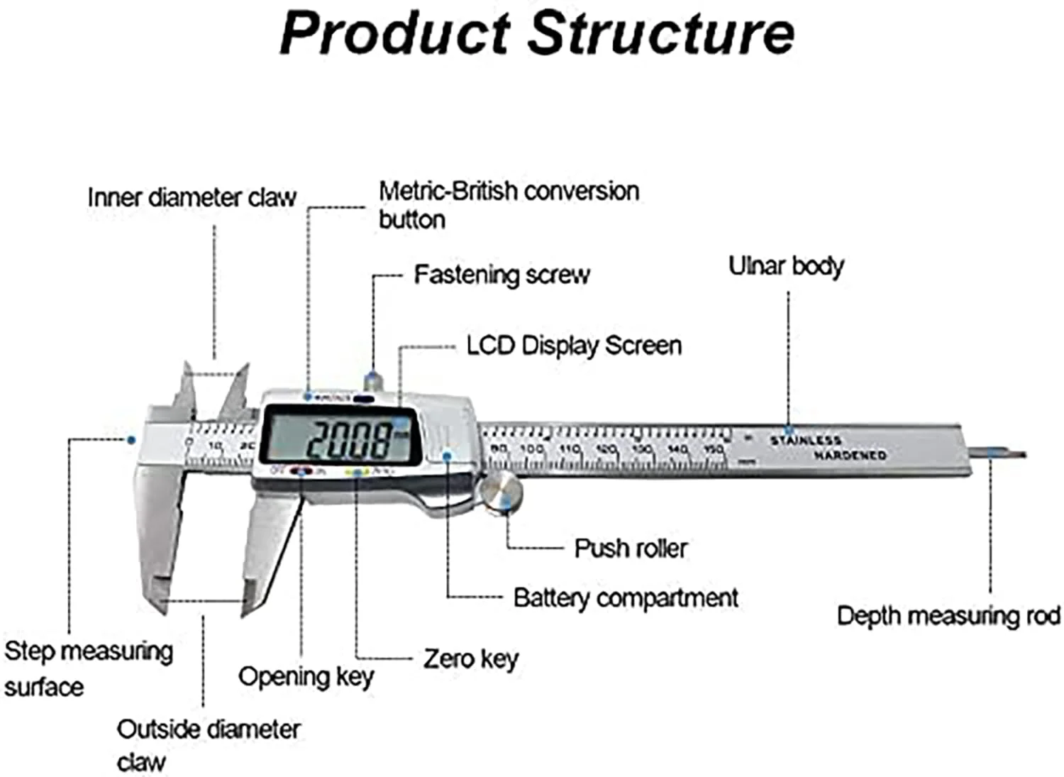 کولیس ورنیه SKEIDO کولیس دیجیتال الکترونیکی فلزی با دقت بالا، ابزار اندازه گیری عمق و ارتفاع 150 میلی متر / 6 اینچ، میکرومتر الکترونیکی فلزی، تجهیزات اندازه گیری حرفه ای