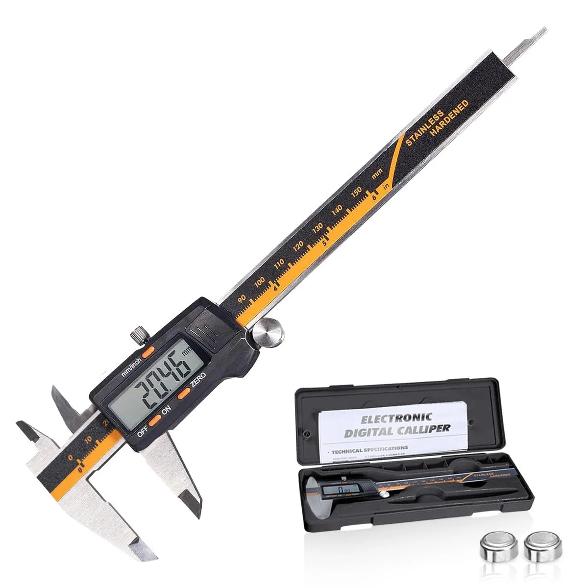 ابزار اندازه گیری کولیس دیجیتال، کولیس ورنیه استیل ضد زنگ، کولیس میکرومتر الکترونیکی با صفحه نمایش LCD بزرگ، تبدیل اینچ/کسری/میلی متر، خط کش کولیس کشویی 6 اینچ/150 میلی متر برای جواهرات و مصارف خانگی ابزار اندازه گیری کولیس دیجیتال، کولیس ورنیه استیل ضد زنگ، کولیس میکرومتر الکترونیکی با صفحه نمایش LCD بزرگ، تبدیل اینچ/کسری/میلی متر، خط کش کولیس کشویی 6 اینچ/150 میلی متر برای جواهرات و مصارف خانگی