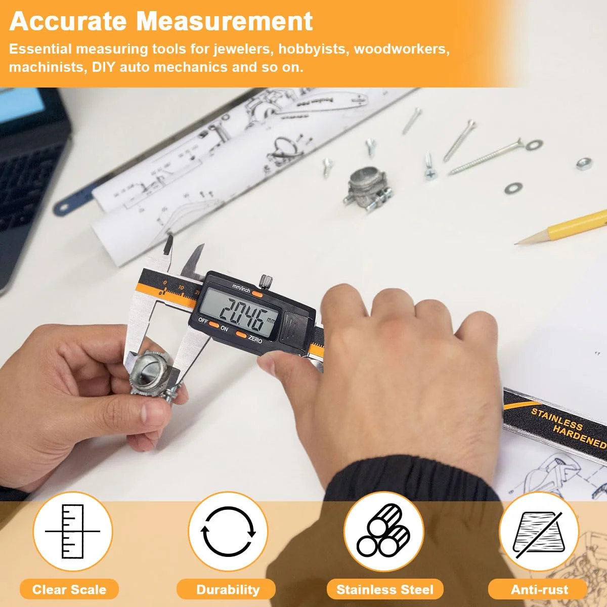 ابزار اندازه گیری کولیس دیجیتال، کولیس ورنیه استیل ضد زنگ، کولیس میکرومتر الکترونیکی با صفحه نمایش LCD بزرگ، تبدیل اینچ/کسری/میلی متر، خط کش کولیس کشویی 6 اینچ/150 میلی متر برای جواهرات و مصارف خانگی ابزار اندازه گیری کولیس دیجیتال، کولیس ورنیه استیل ضد زنگ، کولیس میکرومتر الکترونیکی با صفحه نمایش LCD بزرگ، تبدیل اینچ/کسری/میلی متر، خط کش کولیس کشویی 6 اینچ/150 میلی متر برای جواهرات و مصارف خانگی