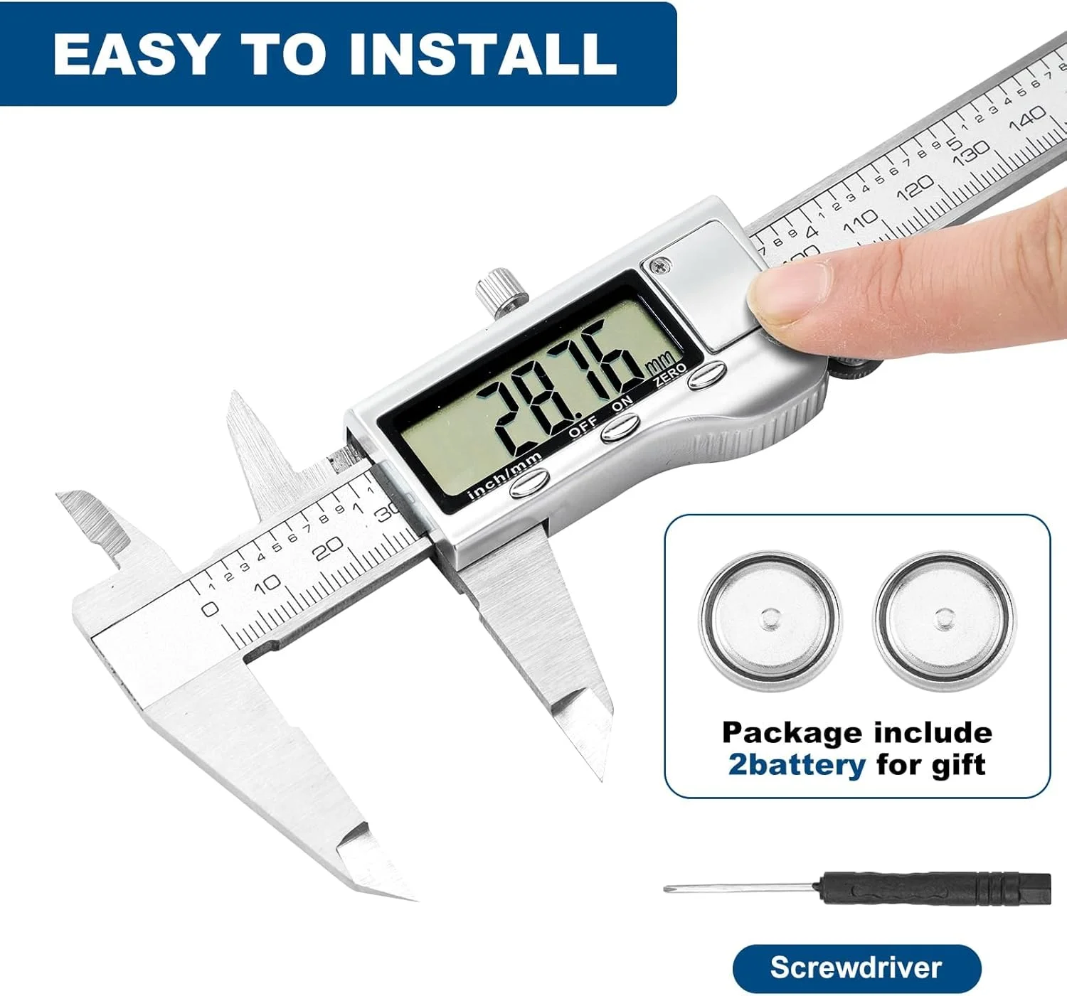 ابزار اندازه گیری کولیس دیجیتال KASTWAVE، کولیس ورنیه استیل ضد زنگ 6 اینچی، میکرومتر دیجیتال با صفحه نمایش LCD بزرگ، خاموش شدن خودکار، تغییر آسان از اینچ به میلی متر ابزار اندازه گیری کولیس دیجیتال KASTWAVE، کولیس ورنیه استیل ضد زنگ 6 اینچی، میکرومتر دیجیتال با صفحه نمایش LCD بزرگ، خاموش شدن خودکار، تغییر آسان از اینچ به میلی متر