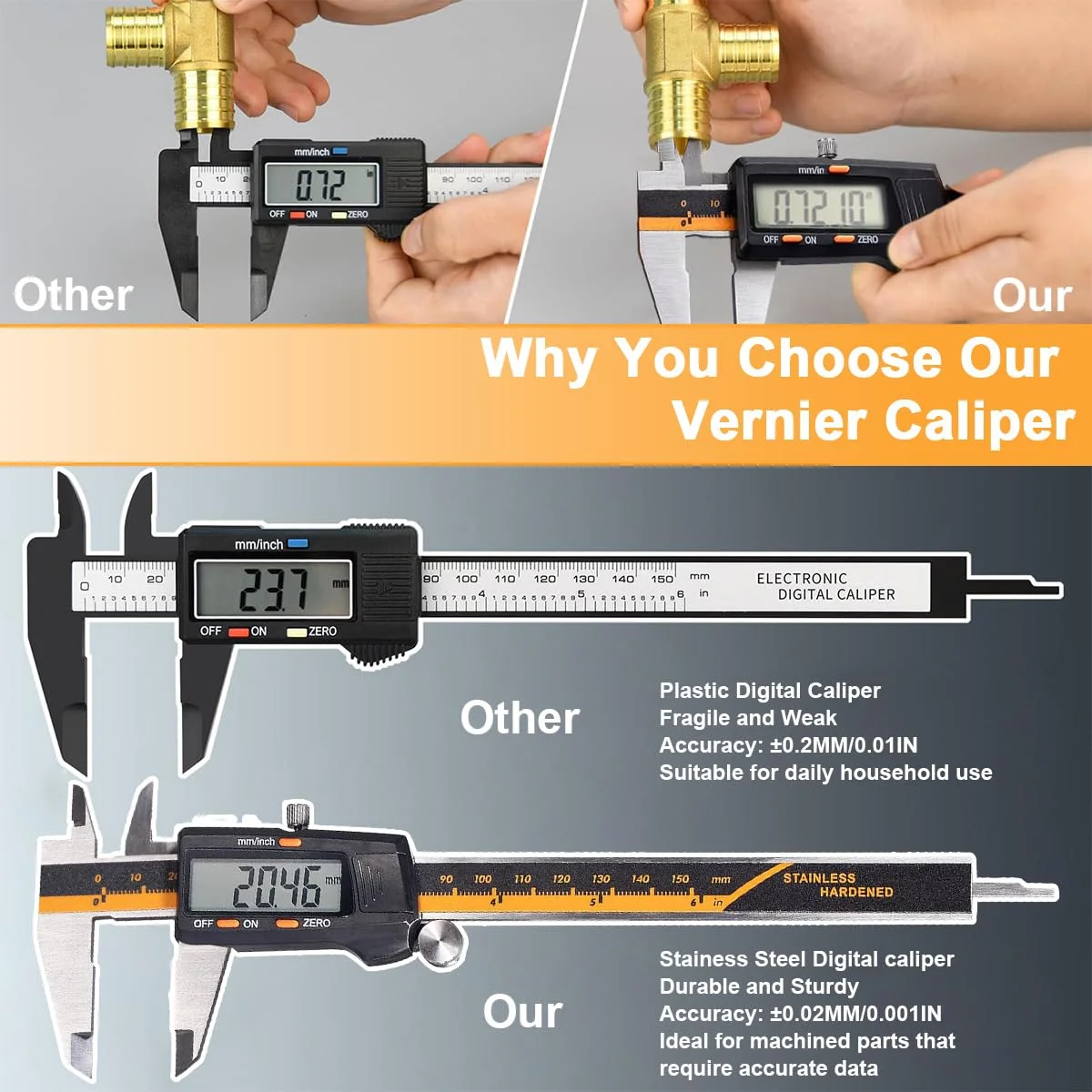 ابزار اندازه گیری کولیس دیجیتال، کولیس ورنیه استیل ضد زنگ، کولیس میکرومتر الکترونیکی با صفحه نمایش LCD بزرگ، تبدیل اینچ/کسری/میلی متر، خط کش کولیس کشویی 6 اینچ/150 میلی متر برای جواهرات و مصارف خانگی ابزار اندازه گیری کولیس دیجیتال، کولیس ورنیه استیل ضد زنگ، کولیس میکرومتر الکترونیکی با صفحه نمایش LCD بزرگ، تبدیل اینچ/کسری/میلی متر، خط کش کولیس کشویی 6 اینچ/150 میلی متر برای جواهرات و مصارف خانگی