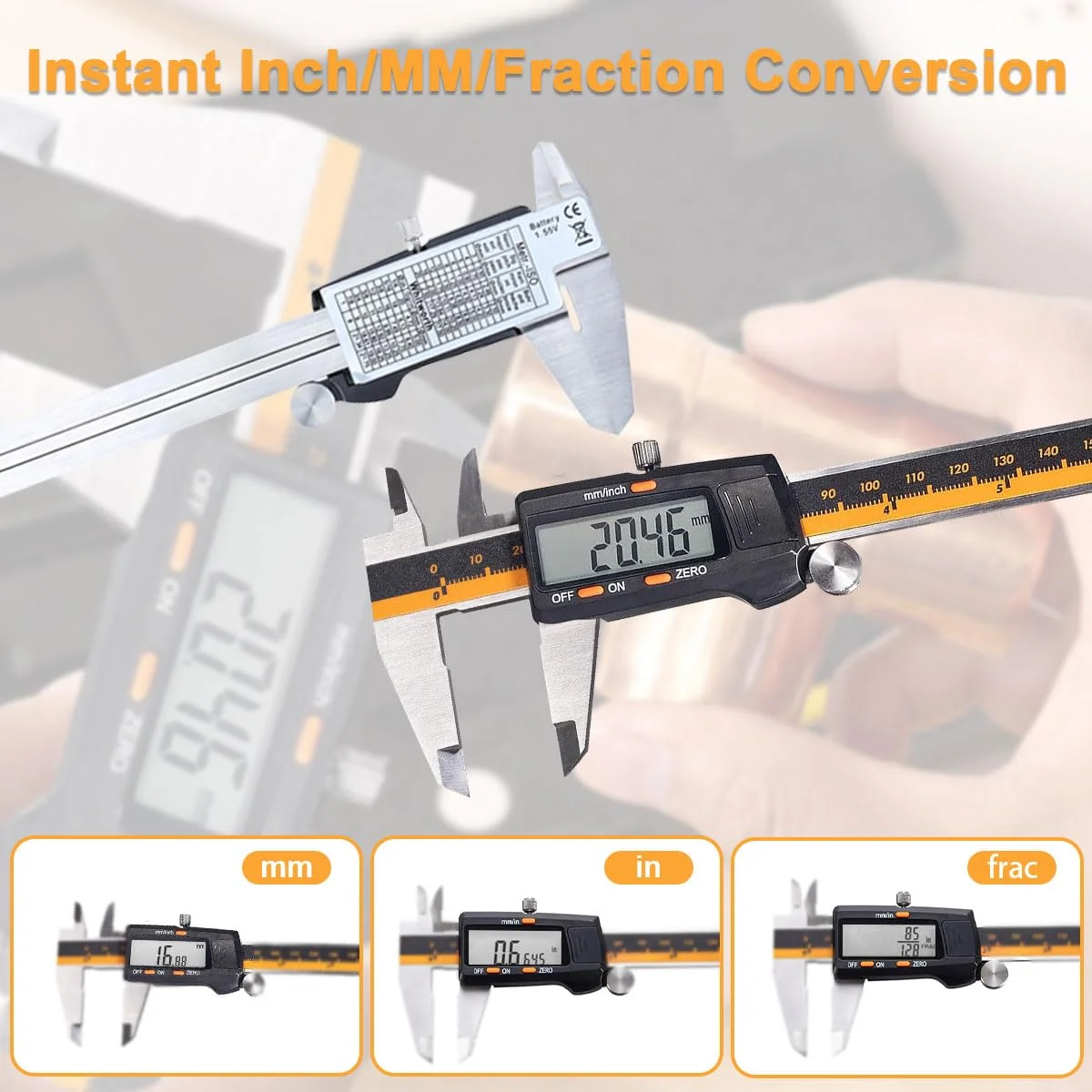 ابزار اندازه گیری کولیس دیجیتال، کولیس ورنیه استیل ضد زنگ، کولیس میکرومتر الکترونیکی با صفحه نمایش LCD بزرگ، تبدیل اینچ/کسری/میلی متر، خط کش کولیس کشویی 6 اینچ/150 میلی متر برای جواهرات و مصارف خانگی ابزار اندازه گیری کولیس دیجیتال، کولیس ورنیه استیل ضد زنگ، کولیس میکرومتر الکترونیکی با صفحه نمایش LCD بزرگ، تبدیل اینچ/کسری/میلی متر، خط کش کولیس کشویی 6 اینچ/150 میلی متر برای جواهرات و مصارف خانگی