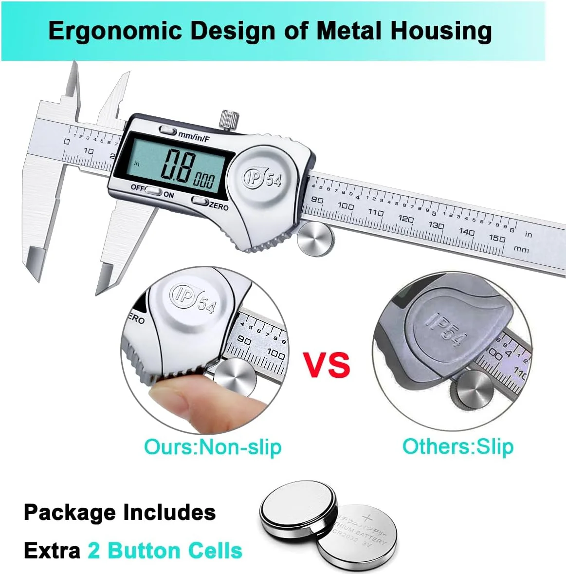 کولیس دیجیتال Kynup، ابزار اندازه گیری 6 اینچی با فولاد ضد زنگ، طراحی محافظت در برابر پاشش آب IP54، تغییر آسان از اینچ به متریک و کسری، صفحه نمایش LCD بزرگ (150 میلی متر) کولیس دیجیتال Kynup، ابزار اندازه گیری 6 اینچی با فولاد ضد زنگ، طراحی محافظت در برابر پاشش آب IP54، تغییر آسان از اینچ به متریک و کسری، صفحه نمایش LCD بزرگ (150 میلی متر)