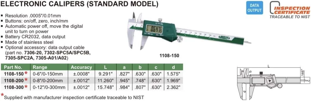 کولیس دیجیتال اینسایز مدل ISZ-1108-150 کولیس دیجیتال اینسایز مدل ISZ-1108-150