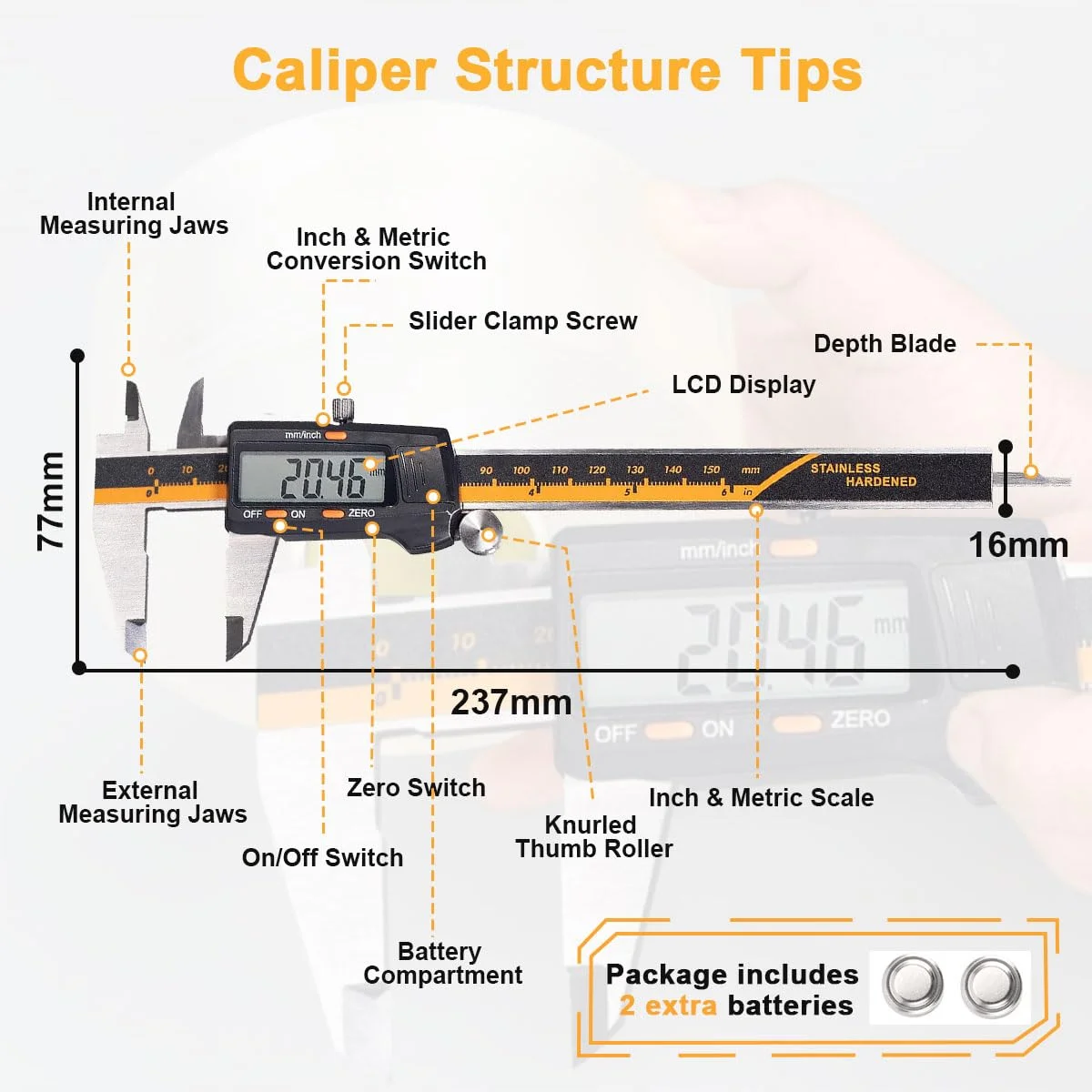 ابزار اندازه گیری کولیس دیجیتال، کولیس ورنیه استیل ضد زنگ، کولیس میکرومتر الکترونیکی با صفحه نمایش LCD بزرگ، تبدیل اینچ/کسری/میلی متر، خط کش کولیس کشویی 6 اینچ/150 میلی متر برای جواهرات و مصارف خانگی ابزار اندازه گیری کولیس دیجیتال، کولیس ورنیه استیل ضد زنگ، کولیس میکرومتر الکترونیکی با صفحه نمایش LCD بزرگ، تبدیل اینچ/کسری/میلی متر، خط کش کولیس کشویی 6 اینچ/150 میلی متر برای جواهرات و مصارف خانگی