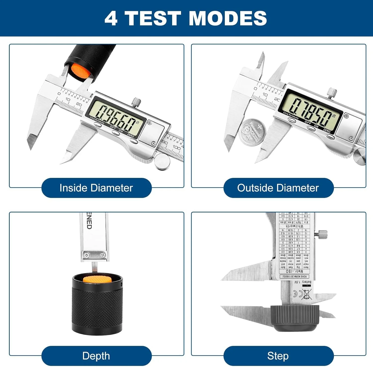 ابزار اندازه گیری کولیس دیجیتال KASTWAVE، کولیس ورنیه استیل ضد زنگ 6 اینچی، میکرومتر دیجیتال با صفحه نمایش LCD بزرگ، خاموش شدن خودکار، تغییر آسان از اینچ به میلی متر ابزار اندازه گیری کولیس دیجیتال KASTWAVE، کولیس ورنیه استیل ضد زنگ 6 اینچی، میکرومتر دیجیتال با صفحه نمایش LCD بزرگ، خاموش شدن خودکار، تغییر آسان از اینچ به میلی متر