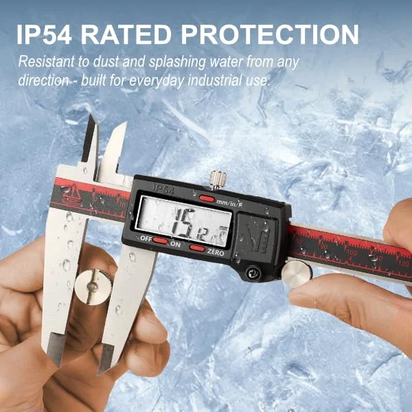 کولیس دیجیتال ورنیه با کیفیت وینکا DCLA-1205، تبدیل اینچ/متریک/کسری، بدنه استیل ضد زنگ 0-12 اینچ/300 میلی متر، صفحه نمایش LCD بسیار بزرگ قرمز/مشکی، خاموش شدن خودکار، ابزار اندازه گیری ویژه