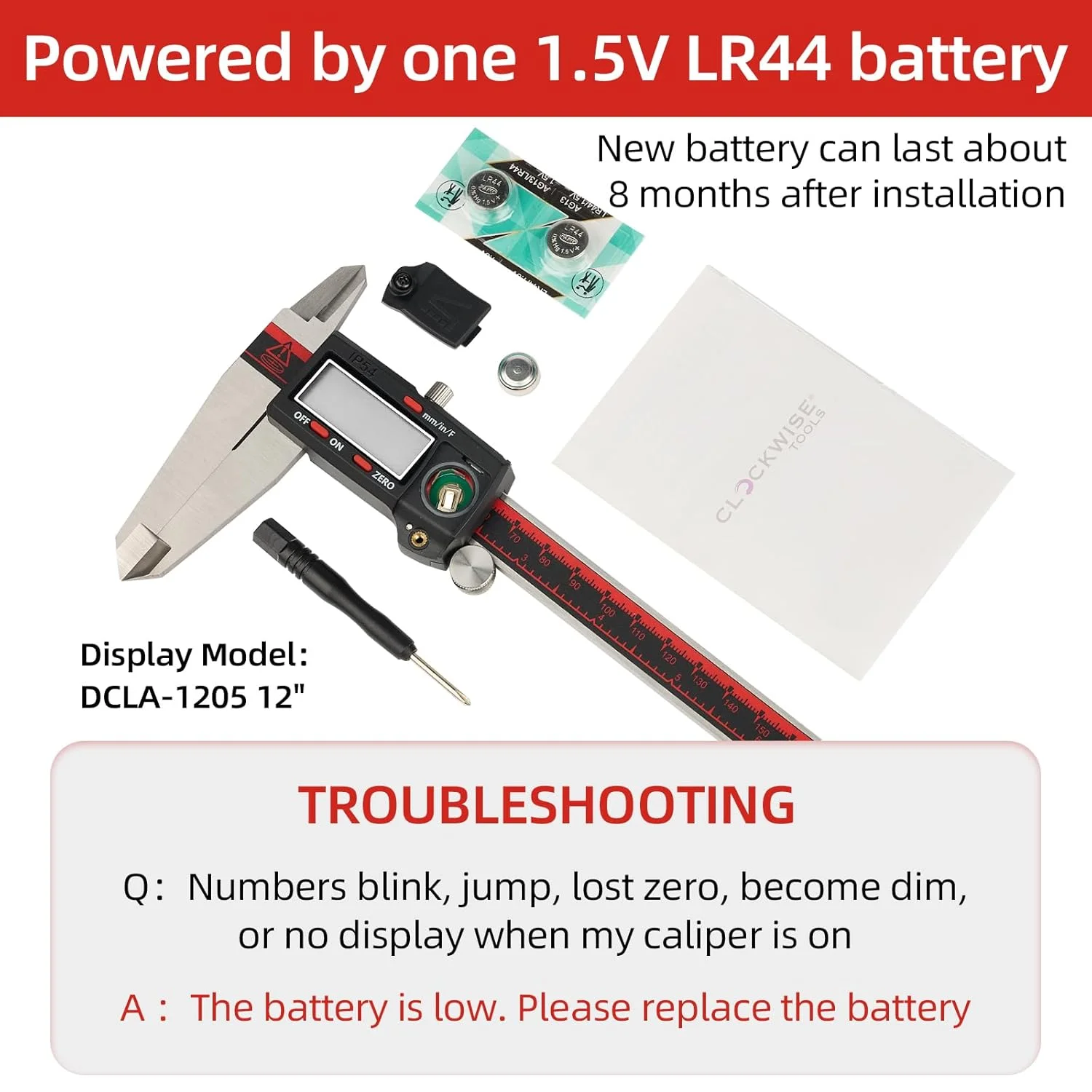 کولیس دیجیتال ورنیه با کیفیت وینکا DCLA-1205، تبدیل اینچ/متریک/کسری، بدنه استیل ضد زنگ 0-12 اینچ/300 میلی متر، صفحه نمایش LCD بسیار بزرگ قرمز/مشکی، خاموش شدن خودکار، ابزار اندازه گیری ویژه