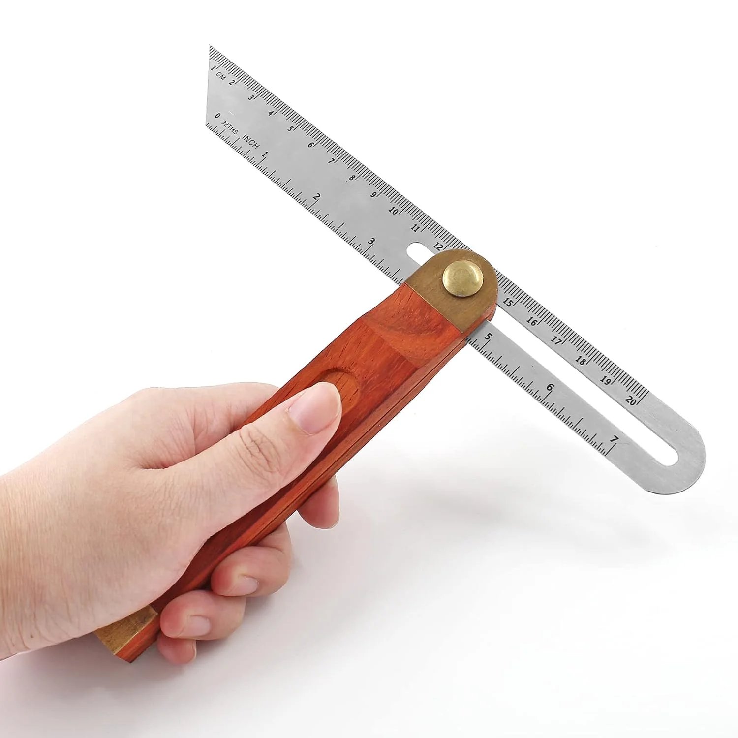 زاویه یاب کشویی تی شکل 9 اینچی Bonsicoky، نقاله خط کش قابل تنظیم با دسته چوبی، علائم متریک