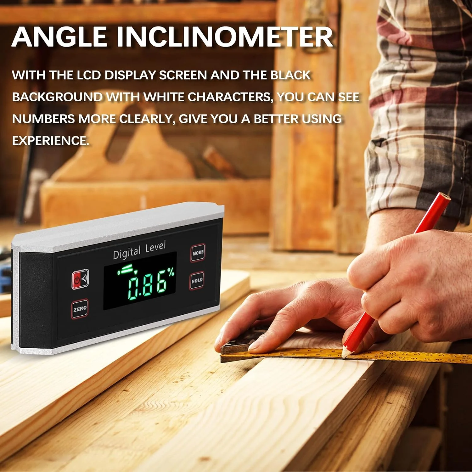 Eacam Portable 4 * 90° IP54 Waterproof Dustproof Level High Precisions Angle Finder Digital Protractor Inclinometer Digital Level LCD Display Data Hold Function Woodworking Utility Tool