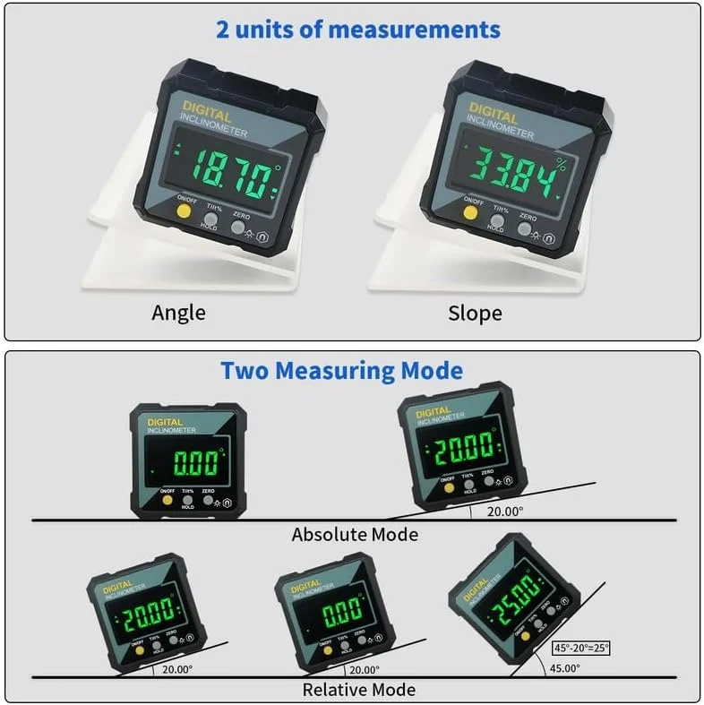 زاویه سنج دیجیتال کوچک XPR3SS با پایه مغناطیسی، شیب سنج، زاویه یاب جمع و جور، زاویه سنج قابل حمل دیجیتال (5516-90)