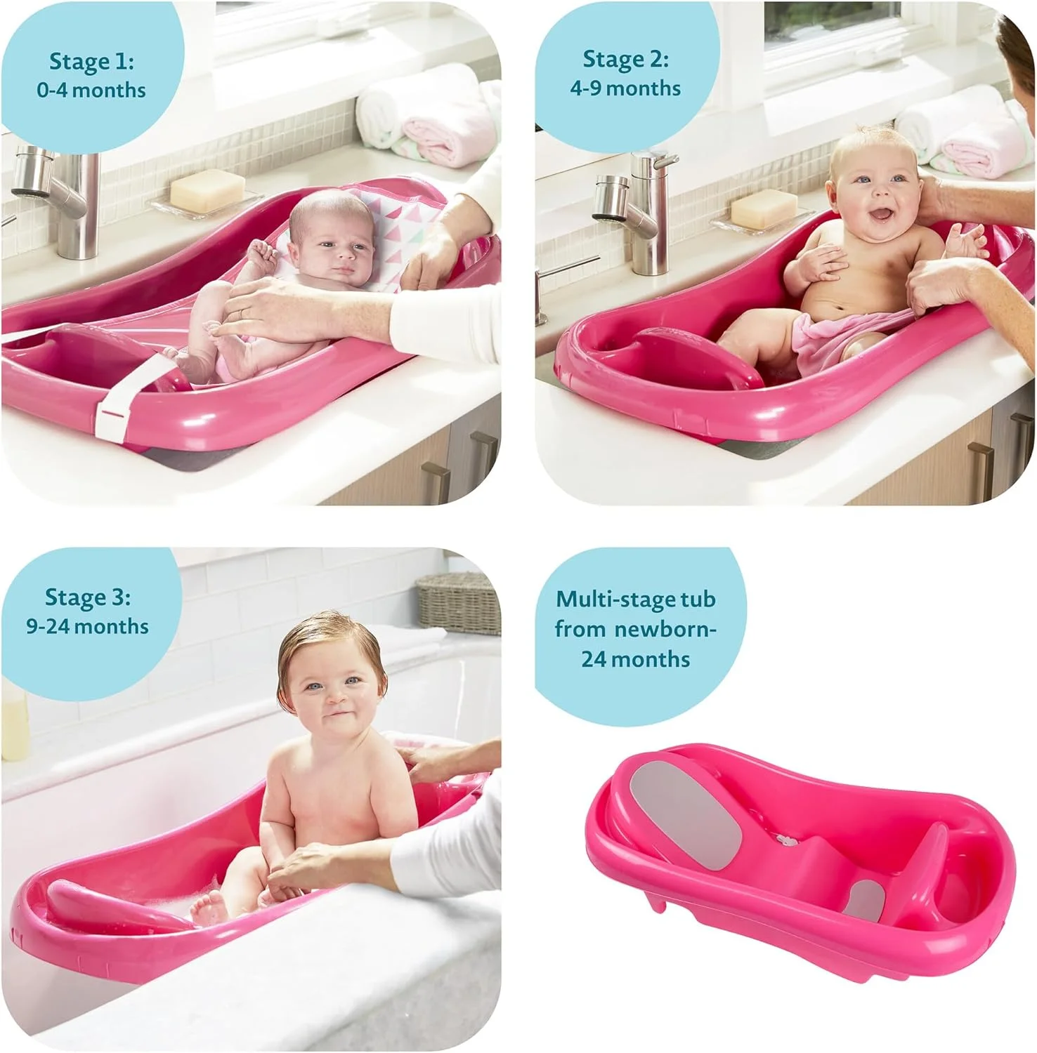 وان حمام نوزاد دخترانه فرست یرز صورتی - وان سبک وزن بدون BPA با تکیه گاه حمایتی و طراحی جادار برای حمام ایمن و راحت در خانه یا مسافرت وان حمام نوزاد دخترانه فرست یرز صورتی - وان سبک وزن بدون BPA با تکیه گاه حمایتی و طراحی جادار برای حمام ایمن و راحت در خانه یا مسافرت