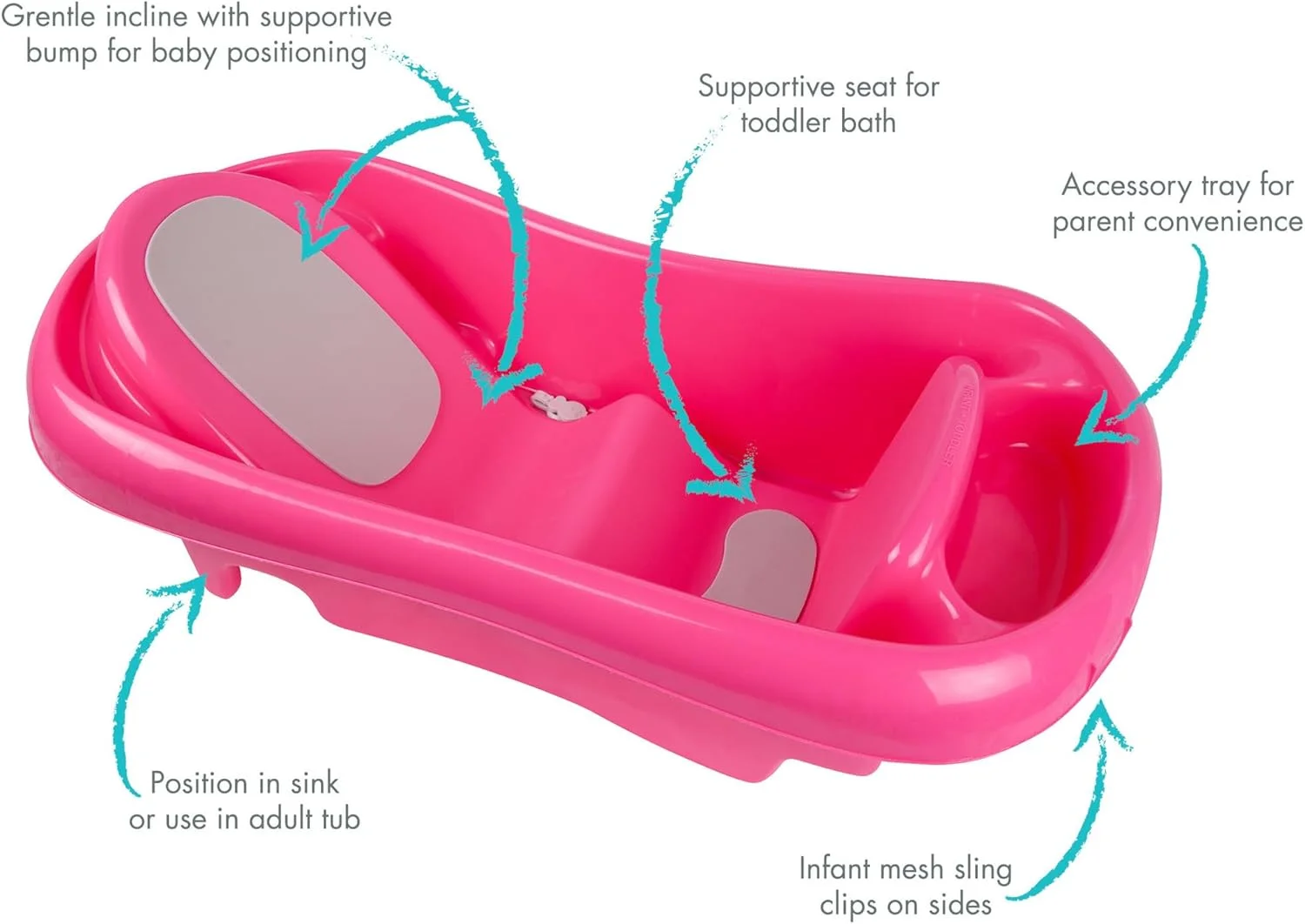 وان حمام نوزاد دخترانه فرست یرز صورتی - وان سبک وزن بدون BPA با تکیه گاه حمایتی و طراحی جادار برای حمام ایمن و راحت در خانه یا مسافرت وان حمام نوزاد دخترانه فرست یرز صورتی - وان سبک وزن بدون BPA با تکیه گاه حمایتی و طراحی جادار برای حمام ایمن و راحت در خانه یا مسافرت