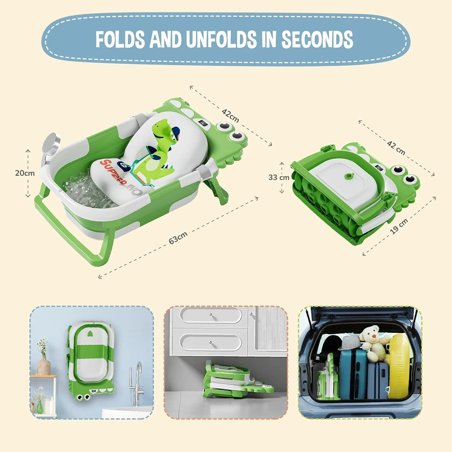 وان حمام تاشو کودک با بالش حمام ضد لغزش - وان حمام کودک برای نوزاد تازه متولد شده - وان حمام کودک با دماسنج برای کنترل دمای آب - وان حمام کودک از بدو تولد تا 3 سالگی - حمام کودک - تاشو وان حمام تاشو کودک با بالش حمام ضد لغزش - وان حمام کودک برای نوزاد تازه متولد شده - وان حمام کودک با دماسنج برای کنترل دمای آب - وان حمام کودک از بدو تولد تا 3 سالگی - حمام کودک - تاشو