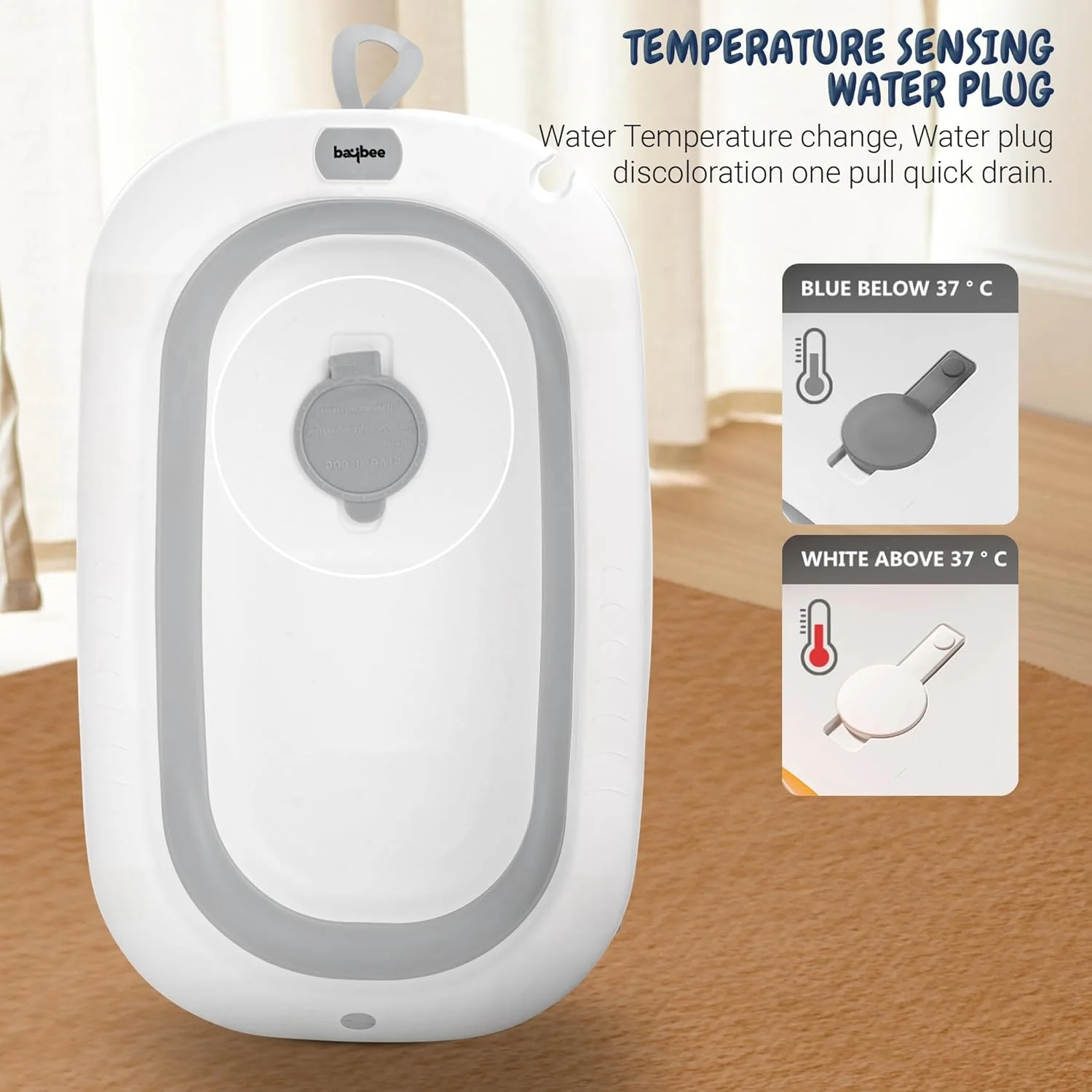 وان تاشو کودک بیبی با پایه ضد لغزش | وان حمام قابل حمل کودک، استخر شنا کوچک برای نوزادان | وان حمام کودک برای پسران و دختران 0-3 سال (خاکستری)