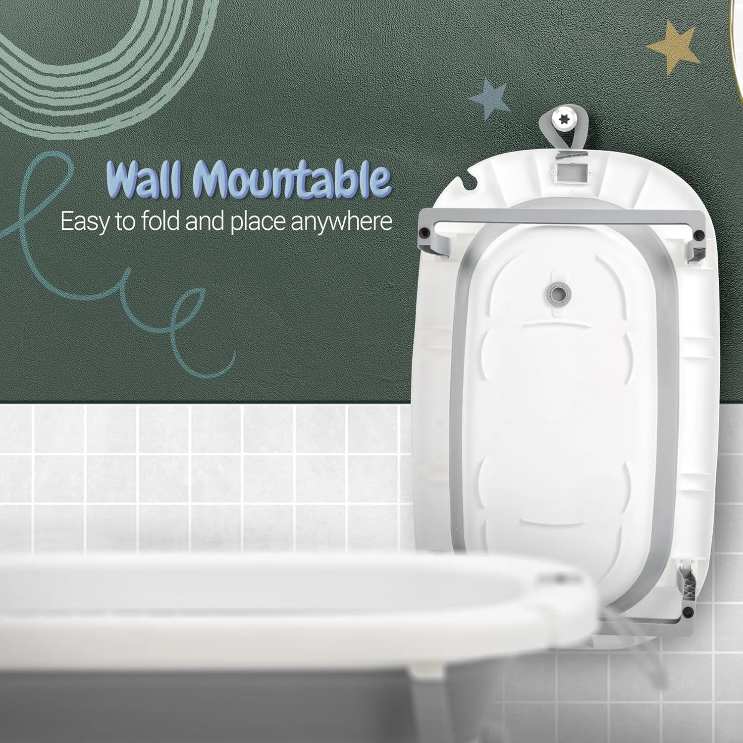 وان تاشو کودک بیبی با پایه ضد لغزش | وان حمام قابل حمل کودک، استخر شنا کوچک برای نوزادان | وان حمام کودک برای پسران و دختران 0-3 سال (خاکستری)