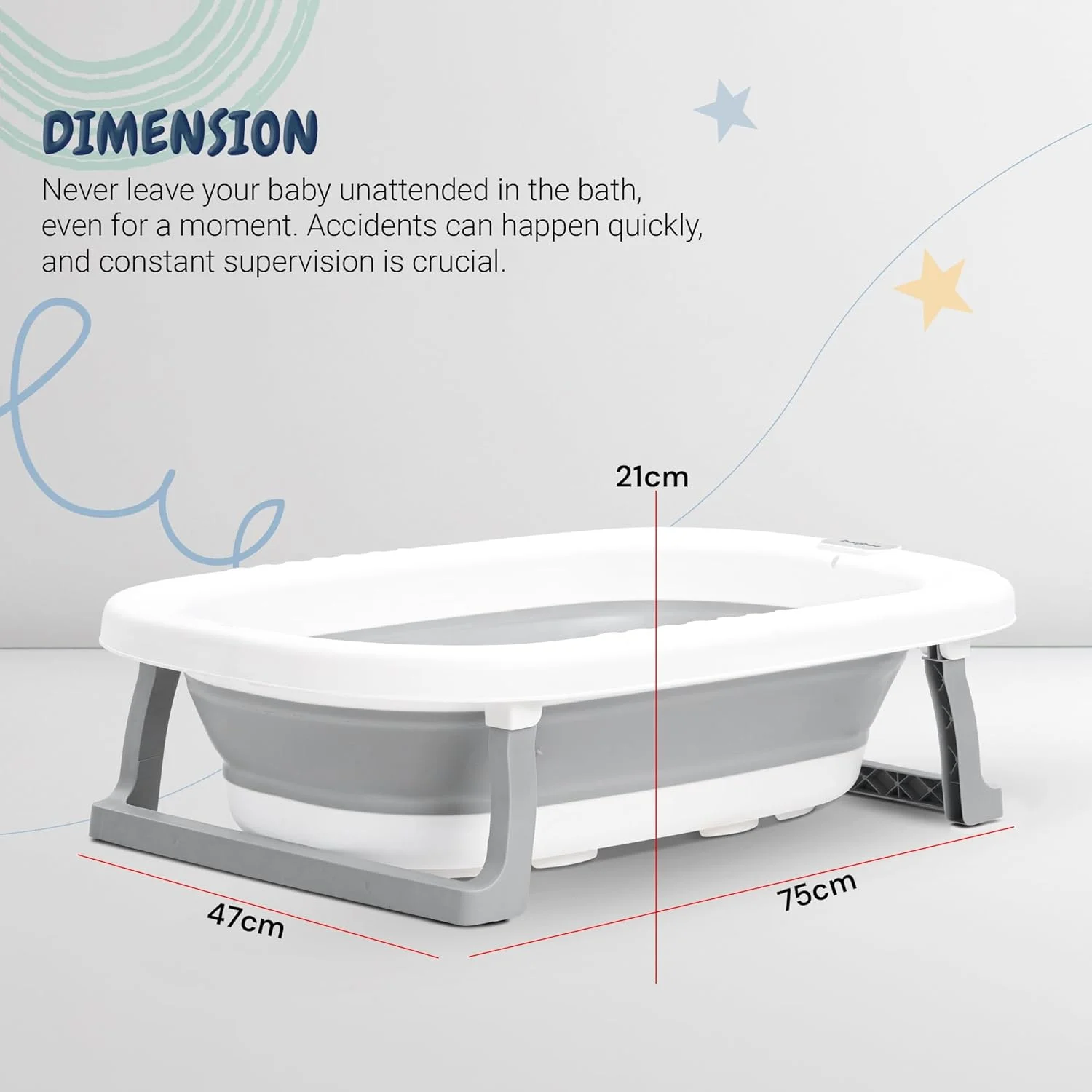 وان تاشو کودک بیبی با پایه ضد لغزش | وان حمام قابل حمل کودک، استخر شنا کوچک برای نوزادان | وان حمام کودک برای پسران و دختران 0-3 سال (خاکستری)