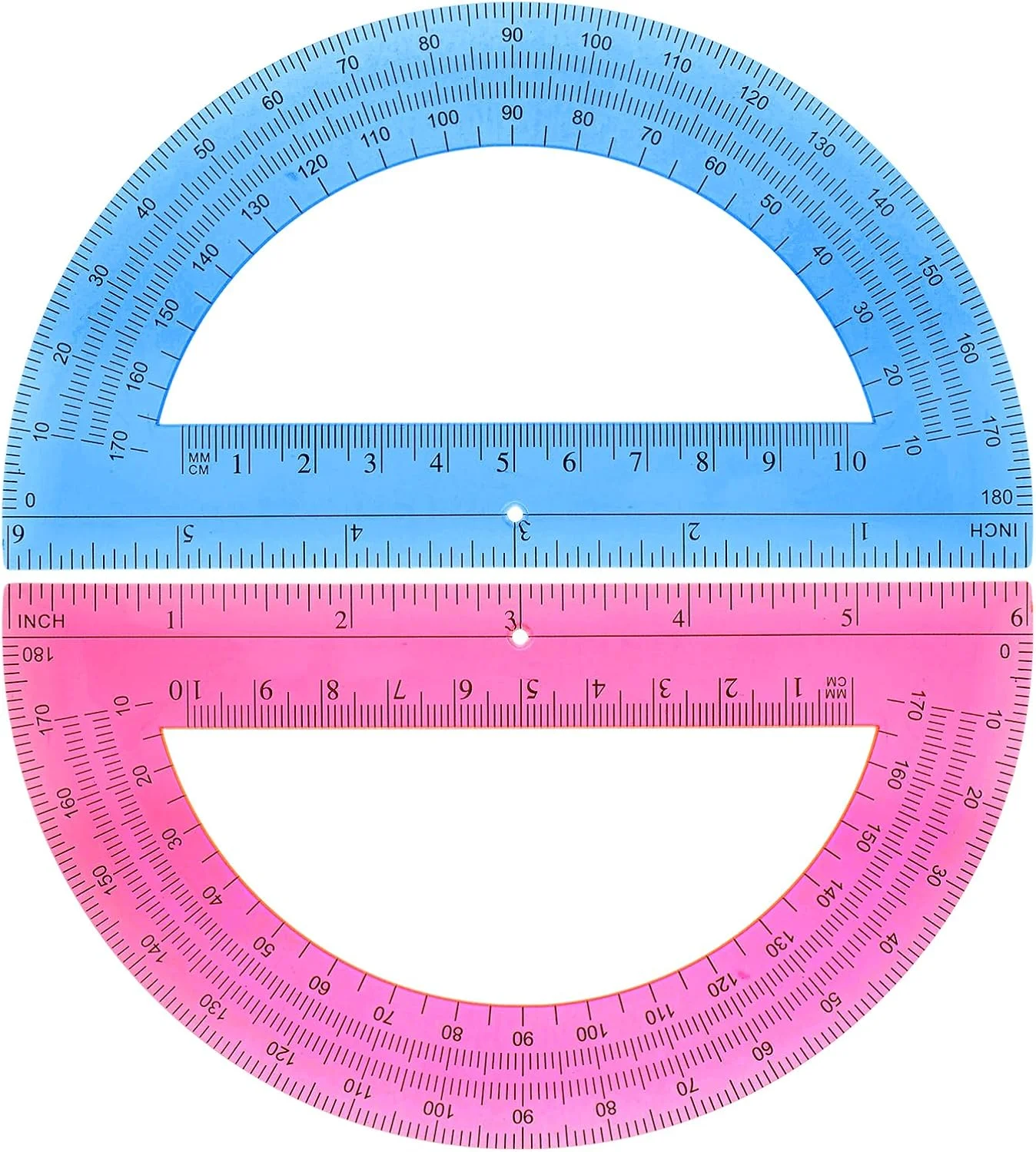 2 بسته نقاله پلاستیکی 6 اینچی، نقاله ریاضی 180 درجه اندازه گیری زاویه، مجموعه نقاله کلاس درس برای هندسه، لوازم اداری مدرسه دانش آموز (صورتی، آبی)
