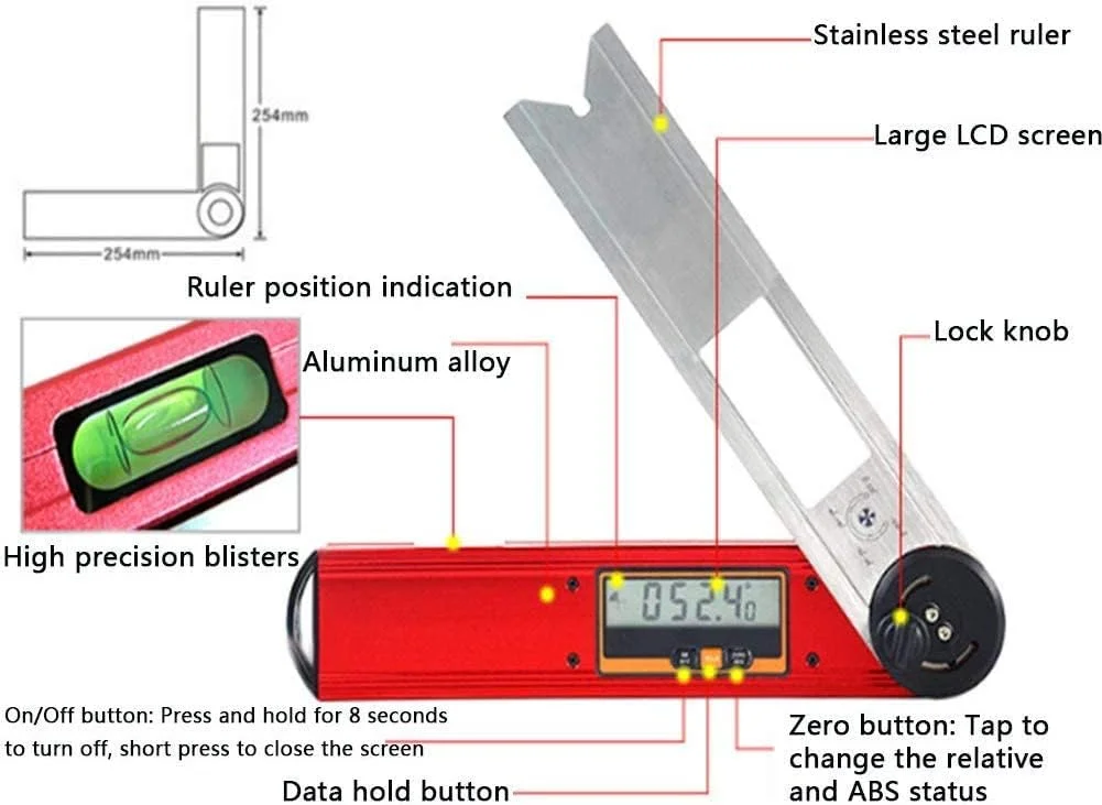 زاویه یاب دیجیتال BLZQSQ، تراز دیجیتال 360 درجه، گونیا، استاندارد ضد آب IP54، قرمز